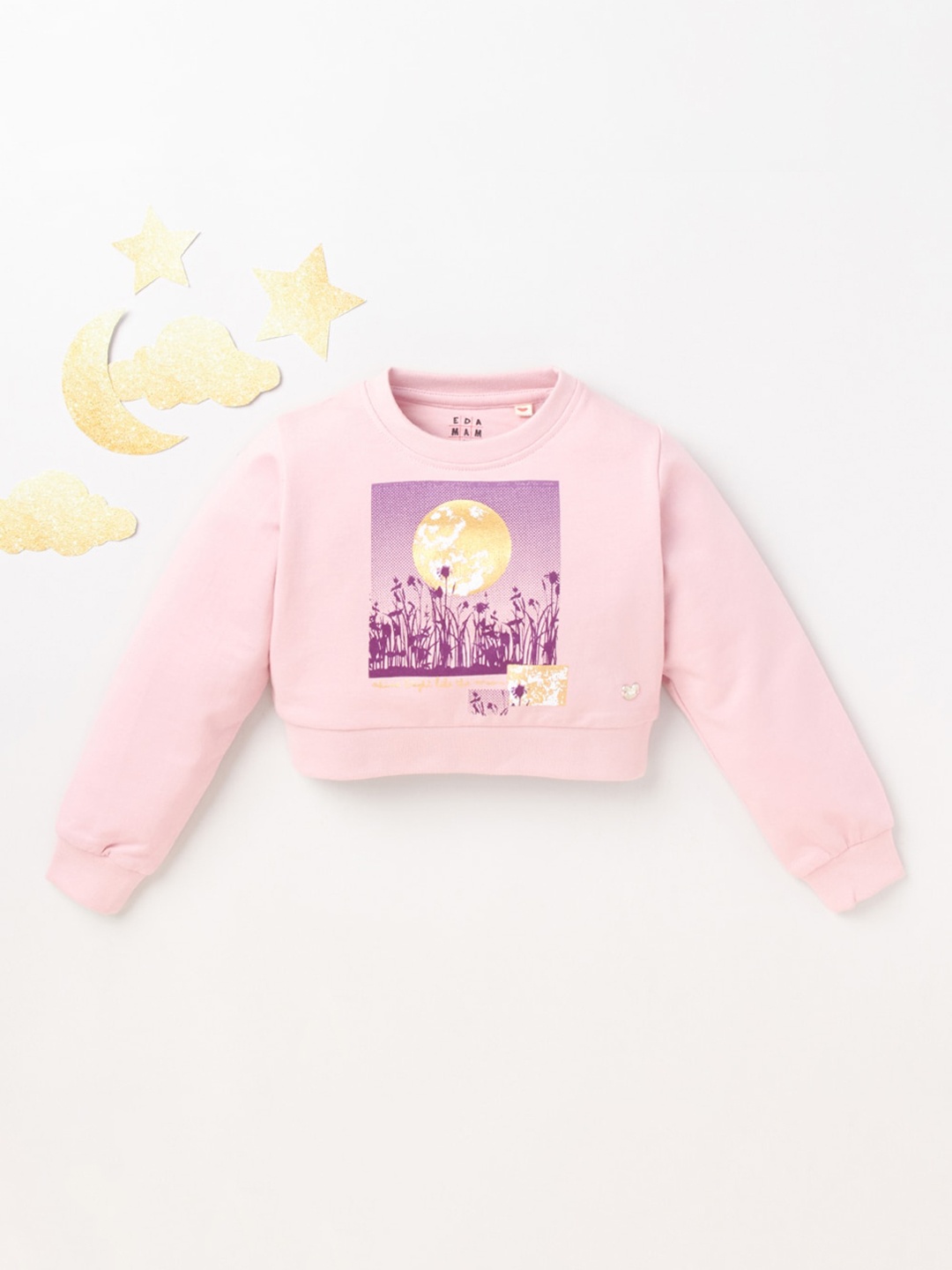 

Ed-a-Mamma Girls Pink & Purple Glitter Printed Pure Cotton Sweatshirt