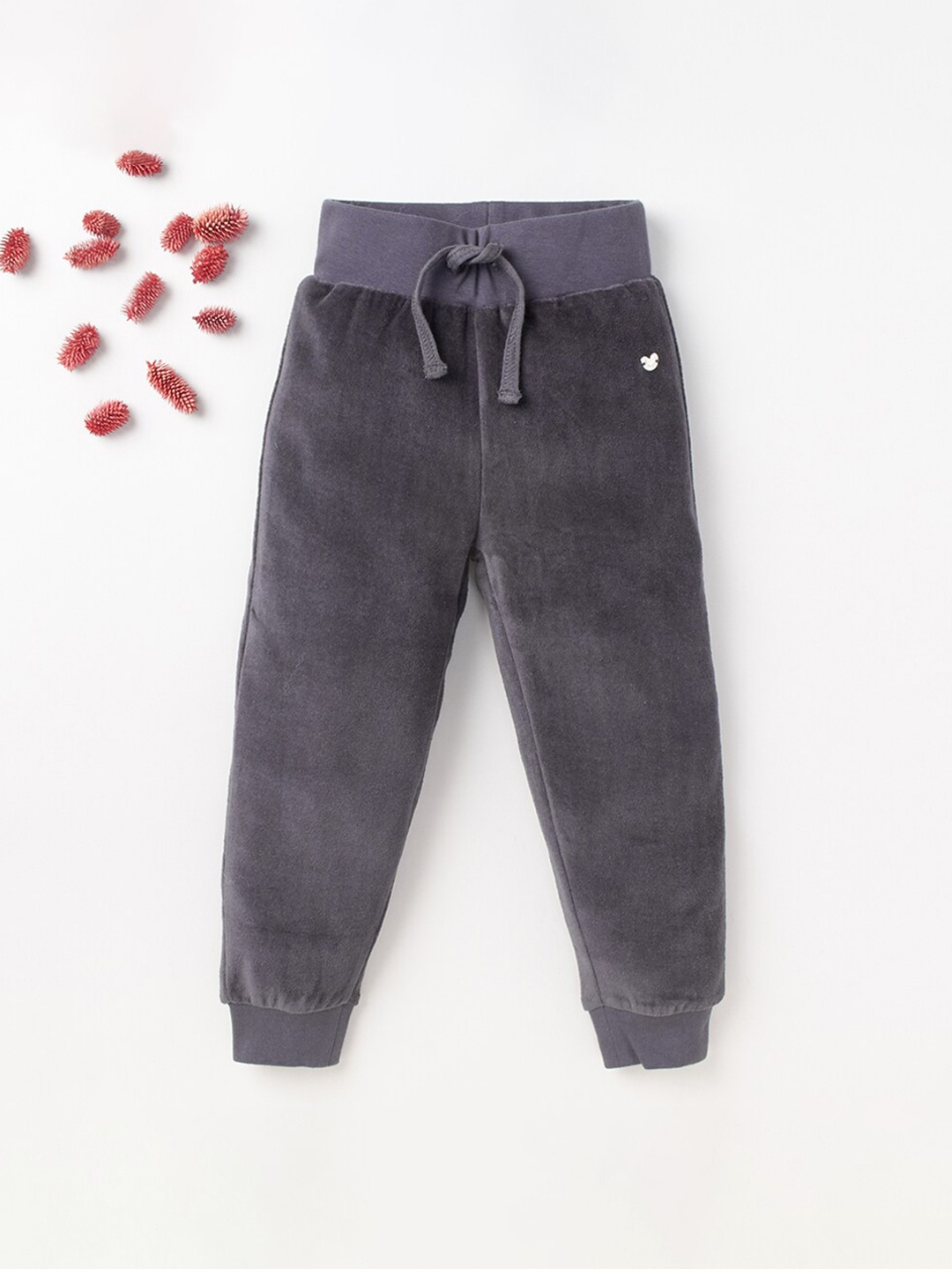 

Ed-a-Mamma Girls Grey Solid Pure Cotton Joggers