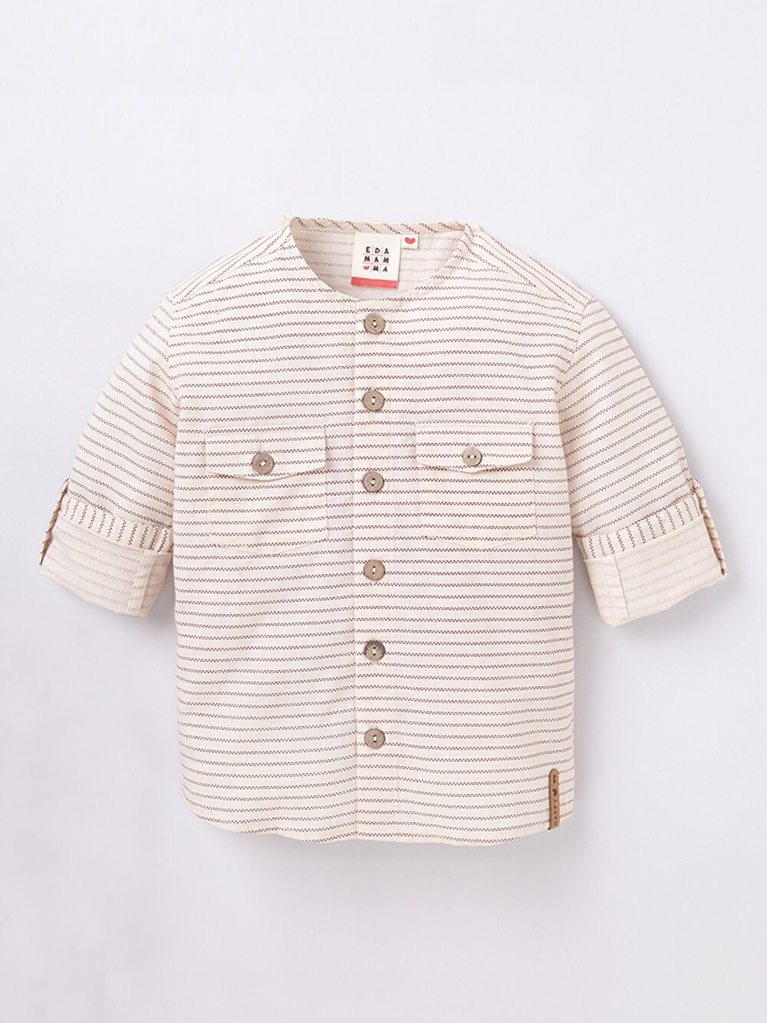 

Ed-a-Mamma Boys Red Premium Pure Cotton Horizontal Stripes Casual Shirt