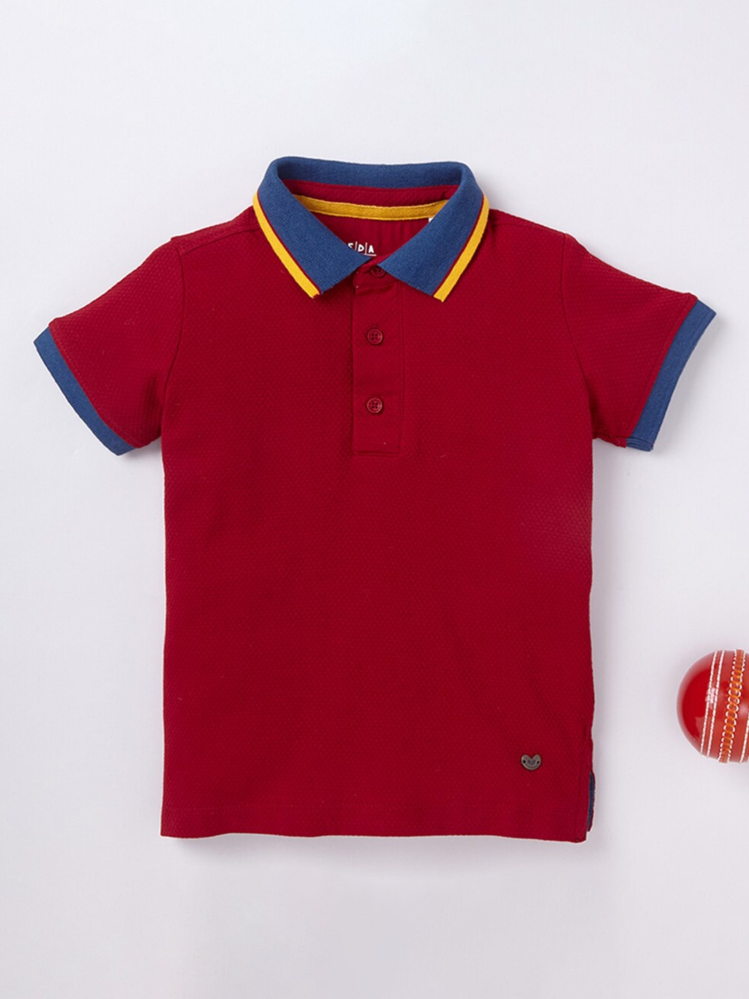 

Ed-a-Mamma Boys Red Pure Cotton Polo Collar T-shirt