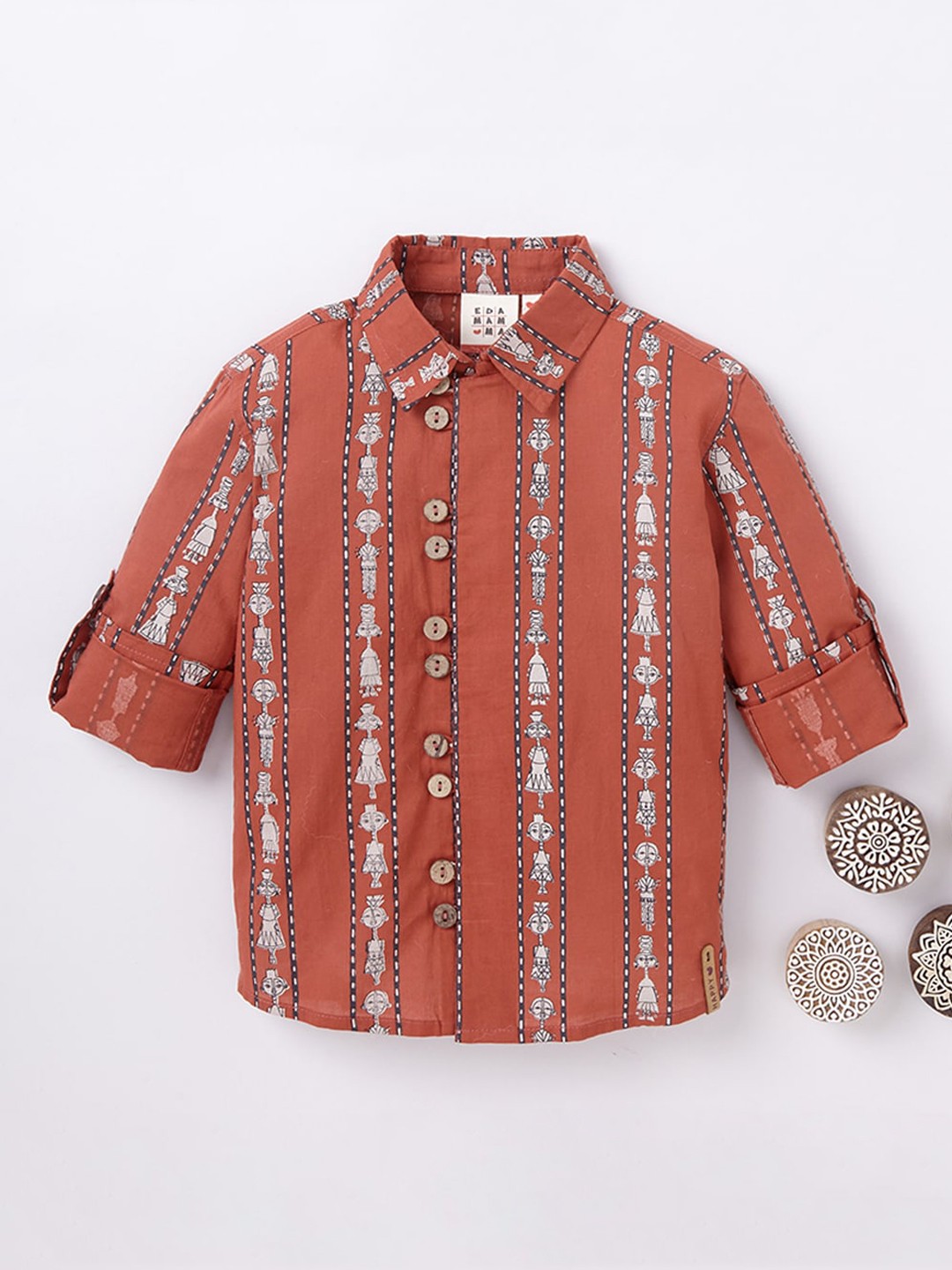 

Ed-a-Mamma Boys Rust Premium Opaque Printed Casual Shirt