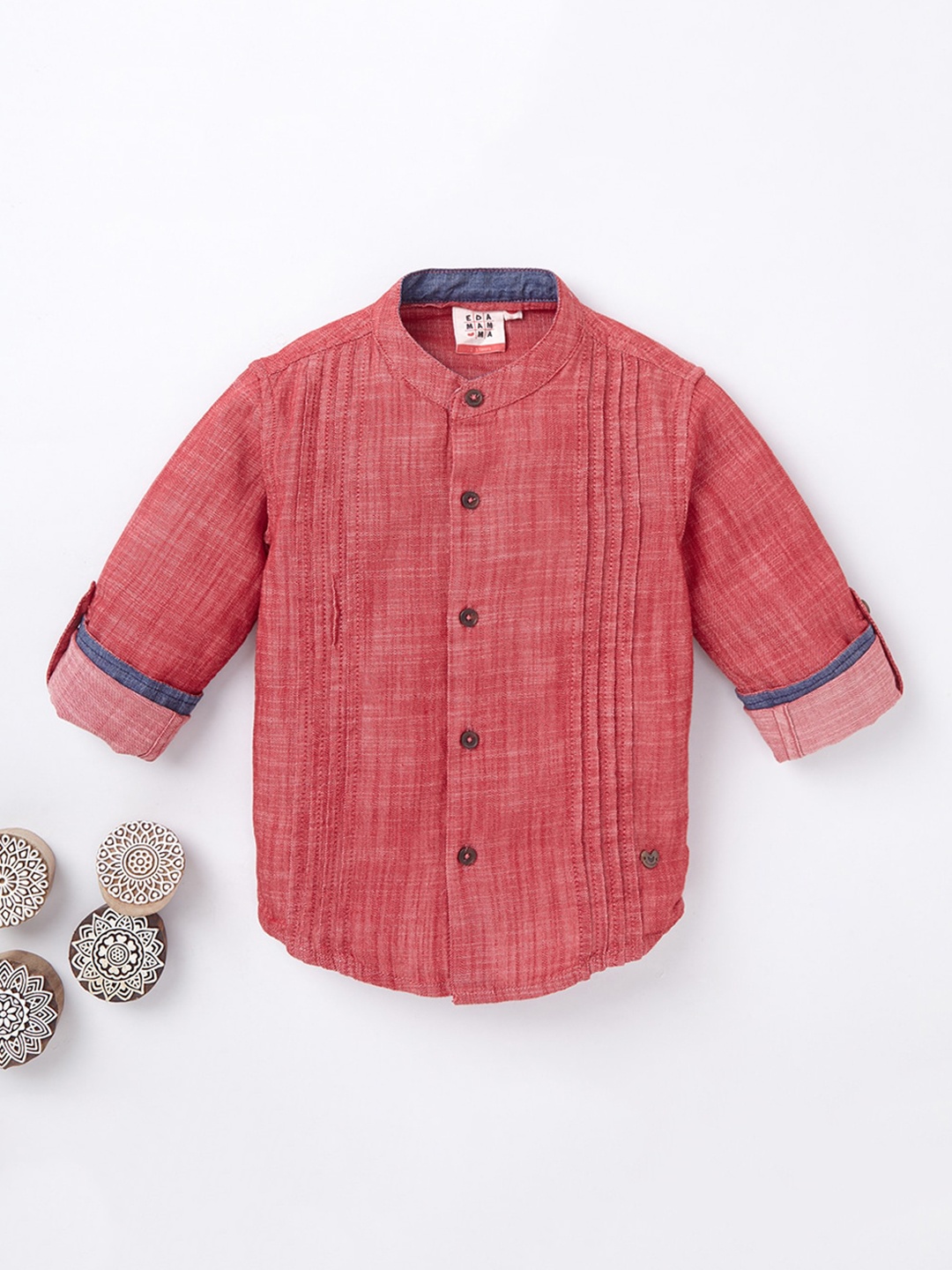 

Ed-a-Mamma Boys Red Premium Opaque Pure Cotton Casual Shirt