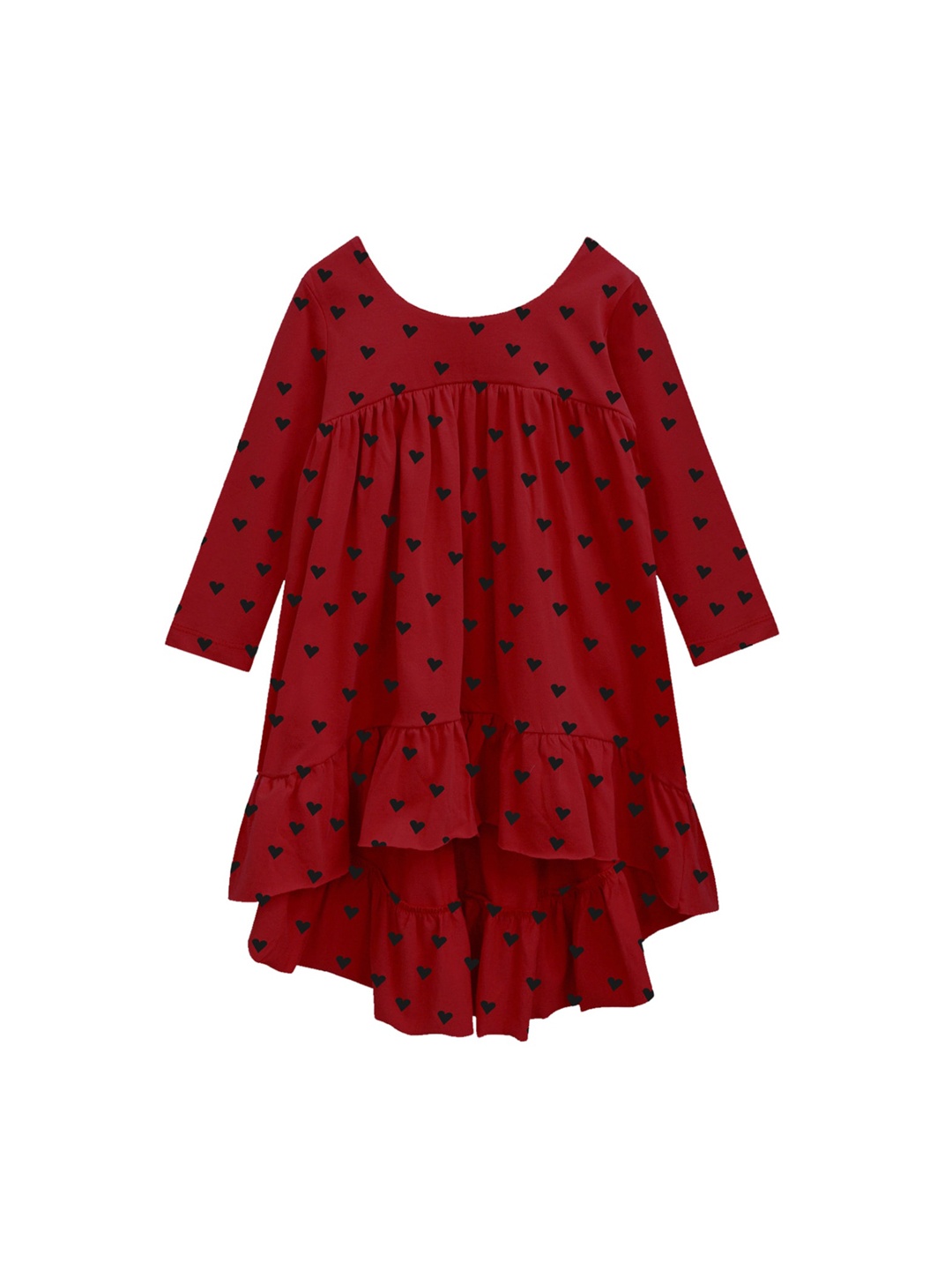 

A.T.U.N. Girls Maroon & Black Printed Pure Cotton A-Line Dress