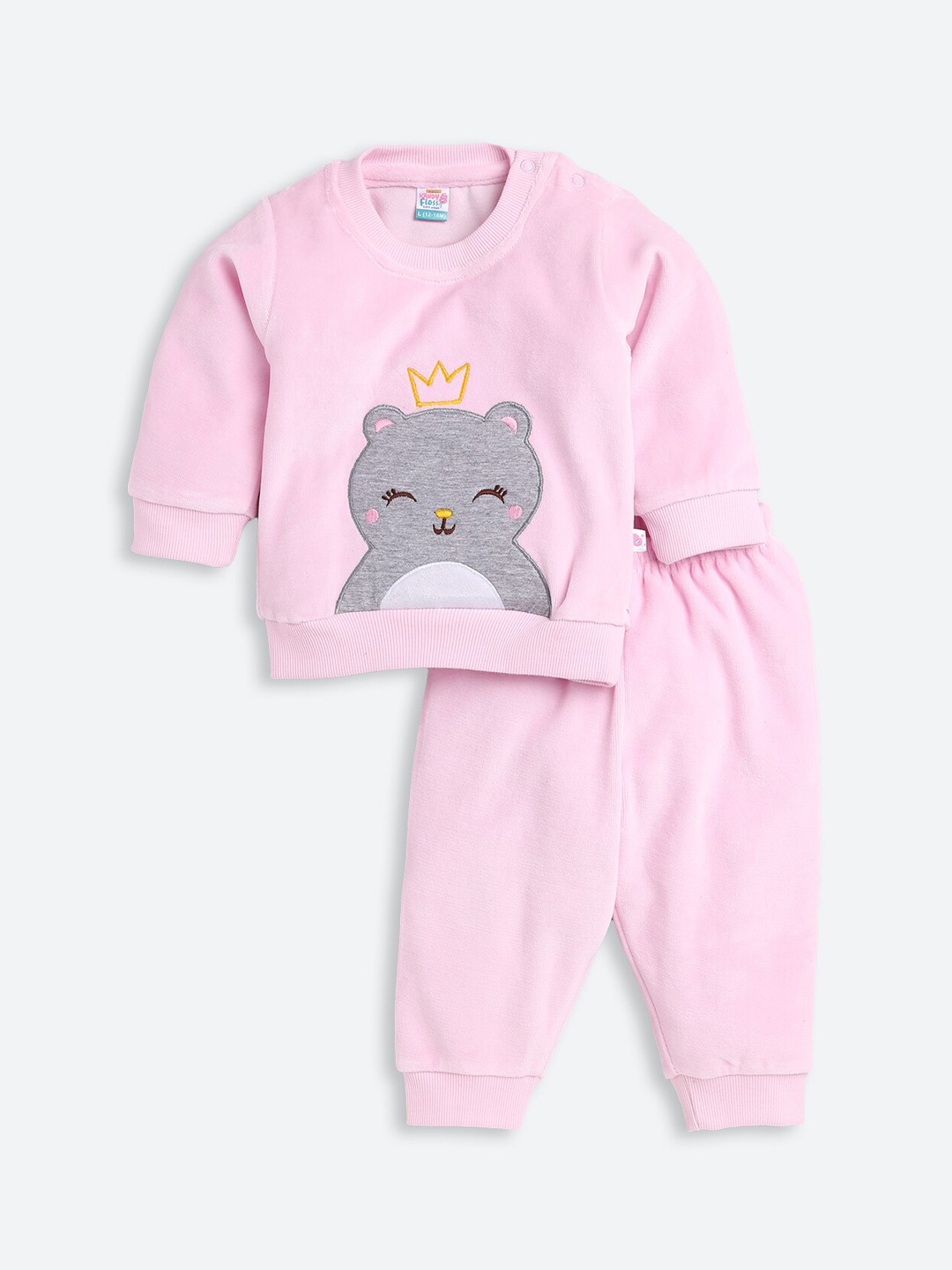

AMUL Kandyfloss Unisex Kids Pink & Grey Printed Pure Cotton Night suit