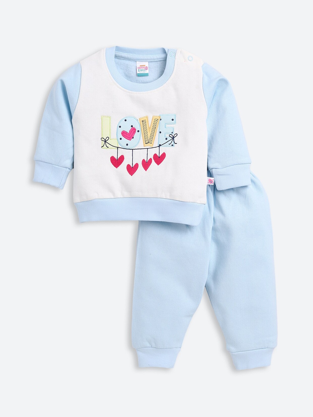 

AMUL Kandyfloss Unisex Kids Blue & White Applique Pure Cotton Night Suit