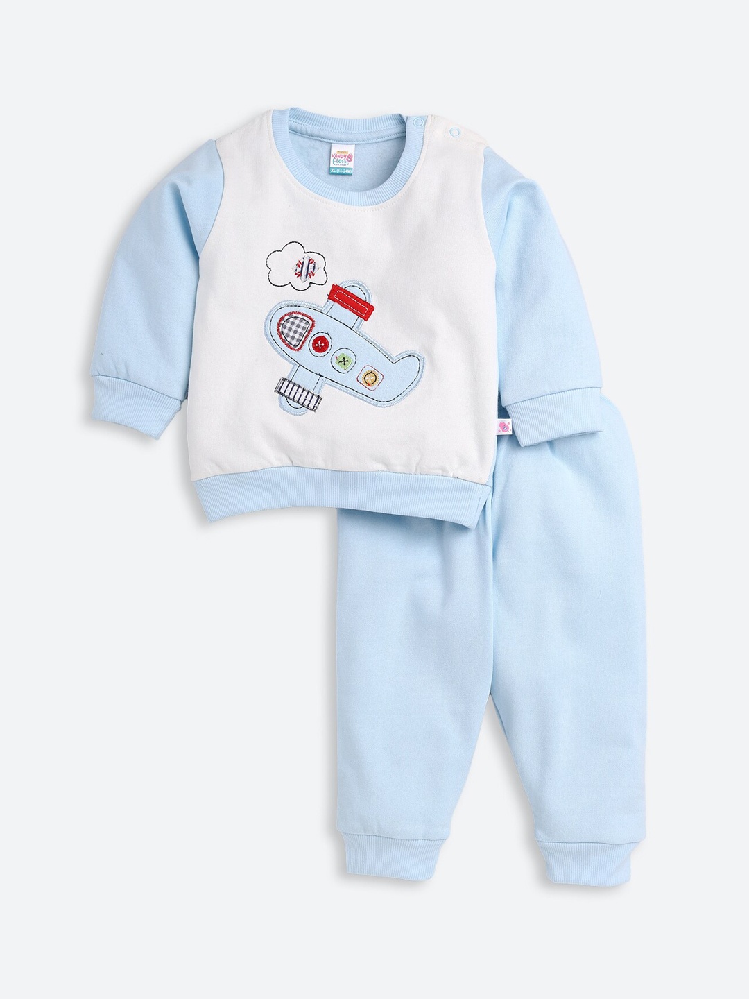 

AMUL Kandyfloss Unisex Kids Blue & White Applique Pure Cotton Night Suit