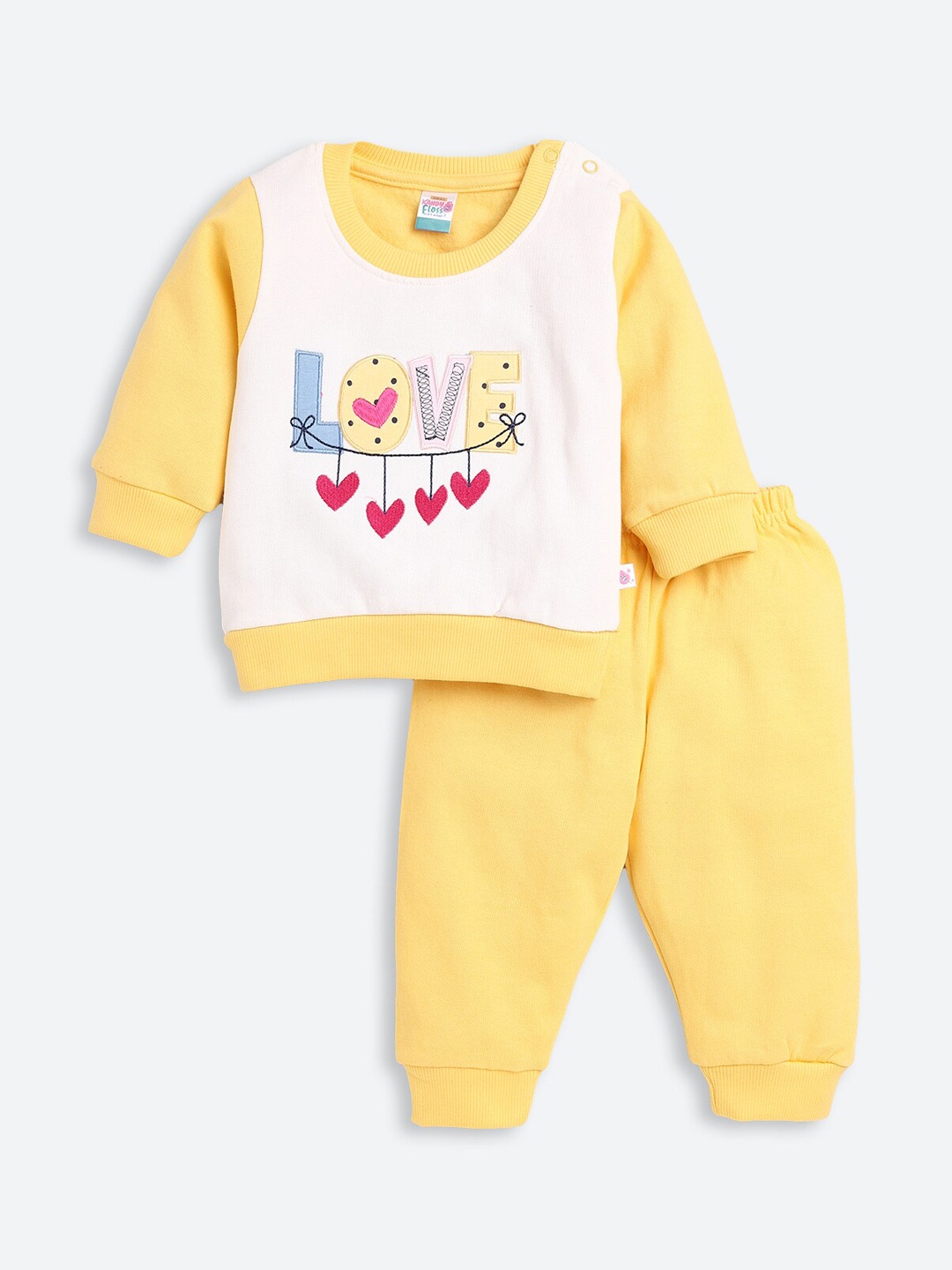 

AMUL Kandyfloss Unisex Kids Yellow Applique Pure Cotton Night Suit