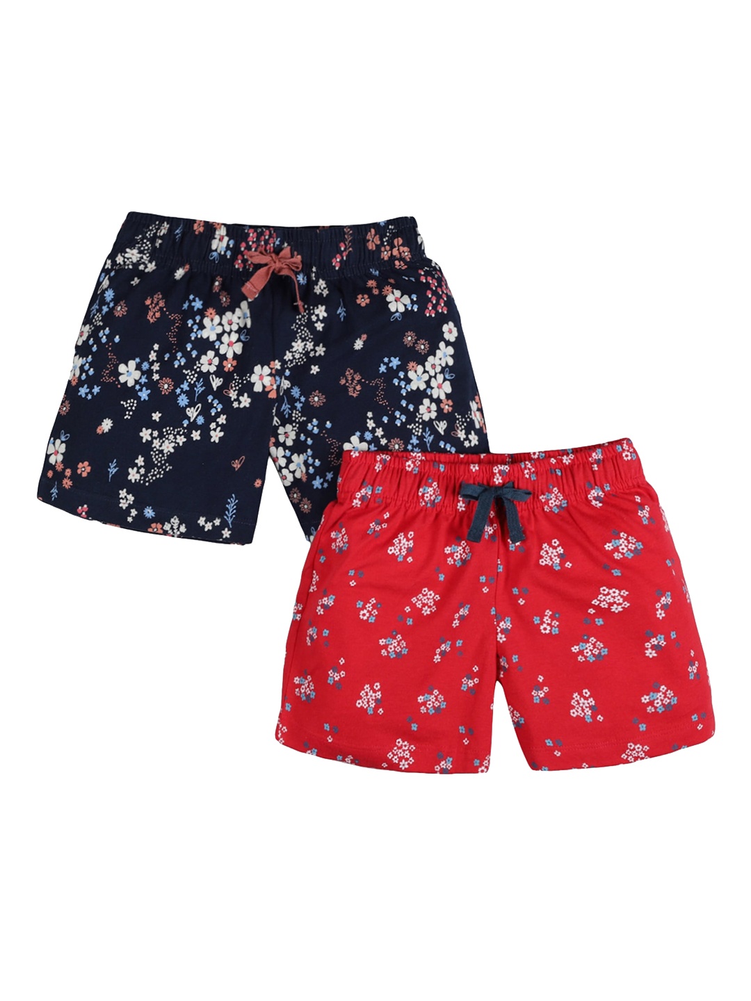 

PLUM TREE Girls Red & Navy Blue Pack of 2 Floral Printed Regular Shorts