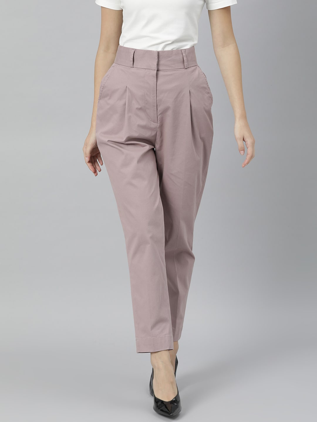 

RAREISM Women Pink Straight Fit Pleated Trousers