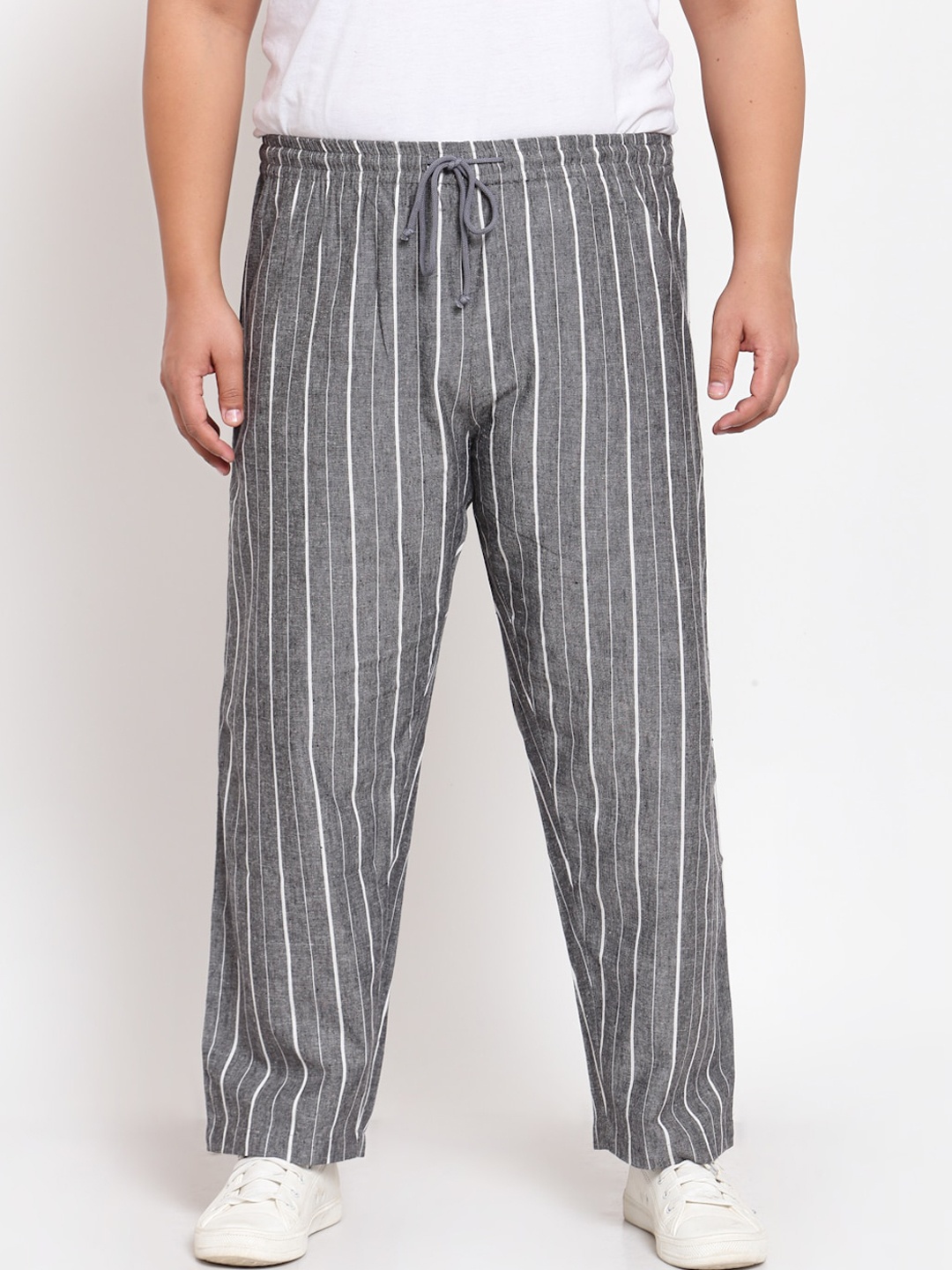 

plusS Men Grey & White Striped Straight-Fit Track Pants