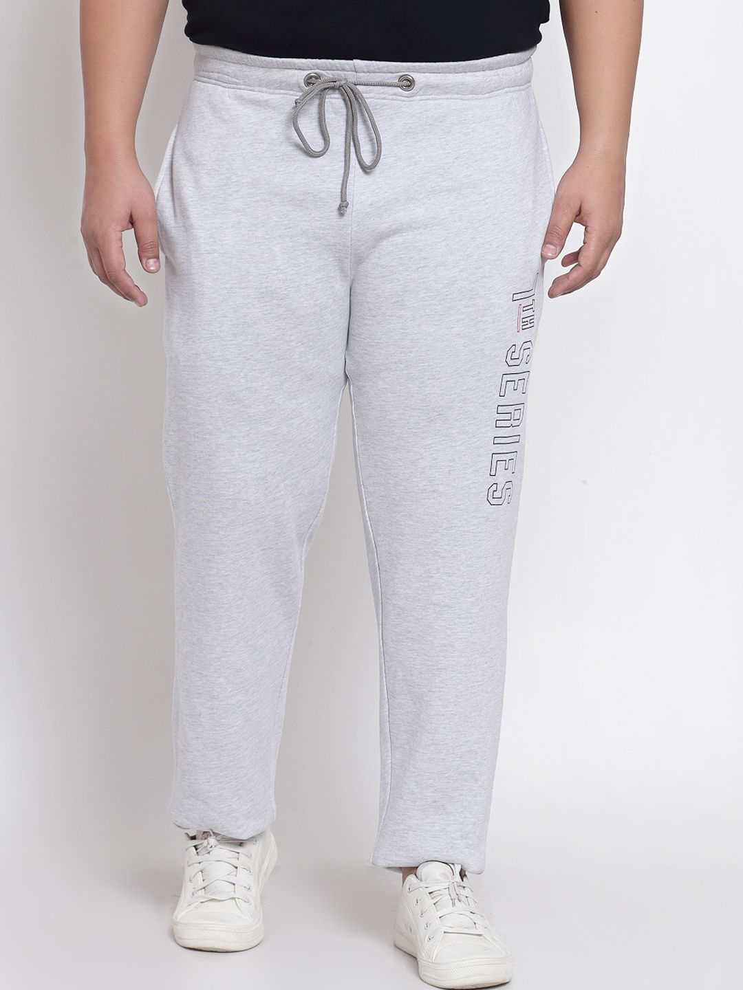 

plusS Men Grey Solid Straight-Fit Cotton Track Pants