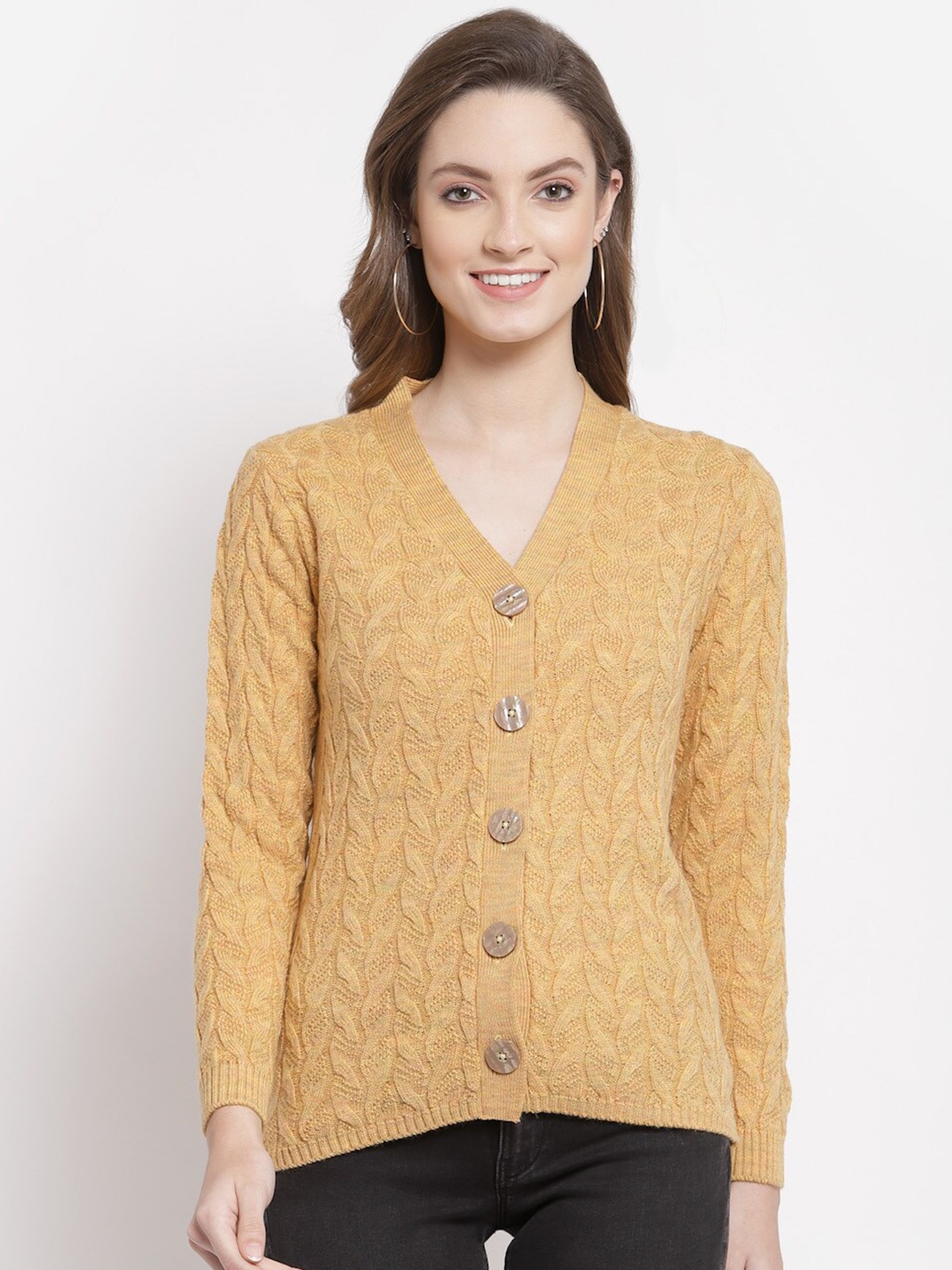 

Kalt Women Gold-Toned Cable Knit Acrylic Cardigan