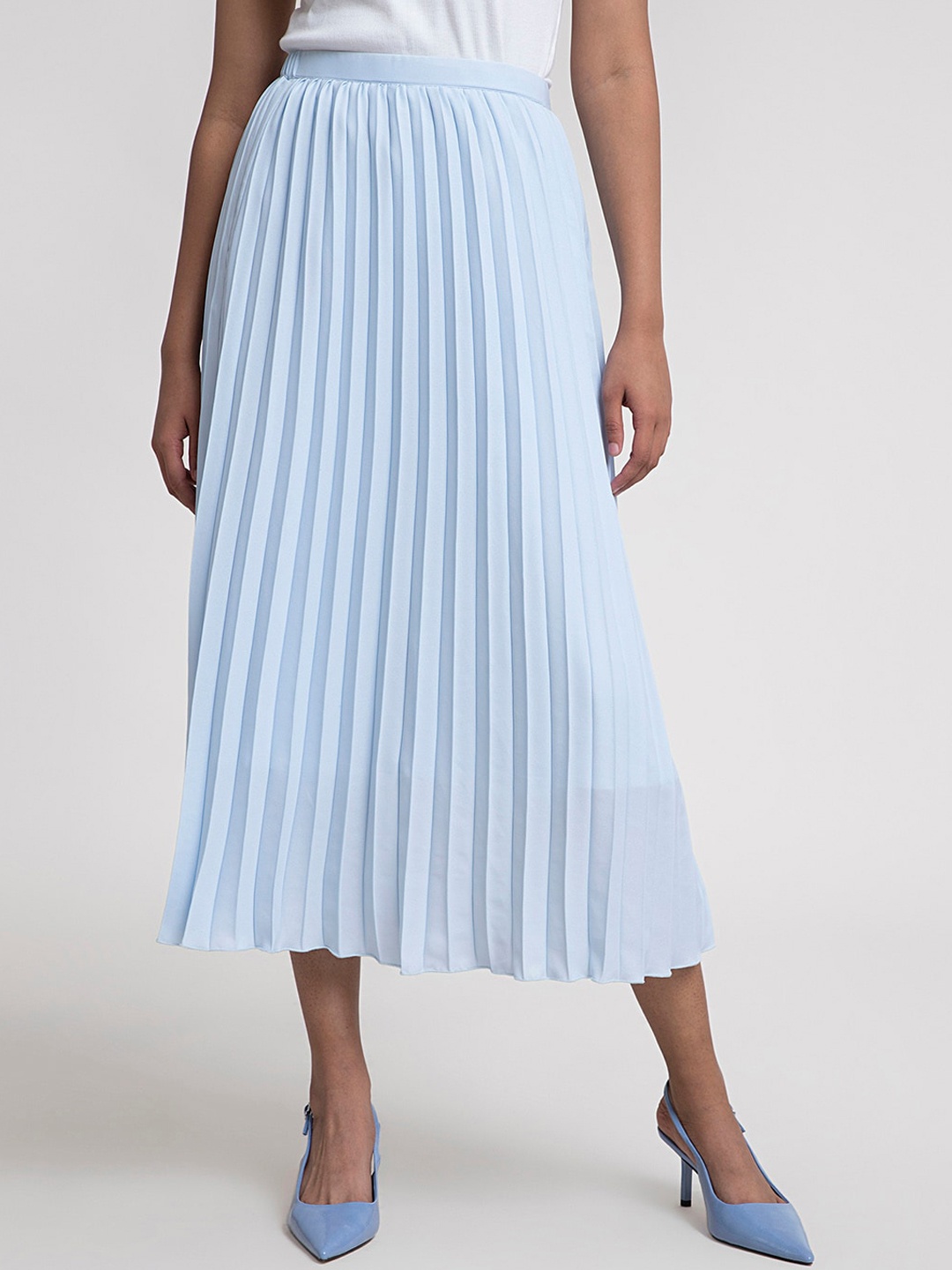 

FableStreet Women Blue Solid Accordion Pleated A-Line Skirt