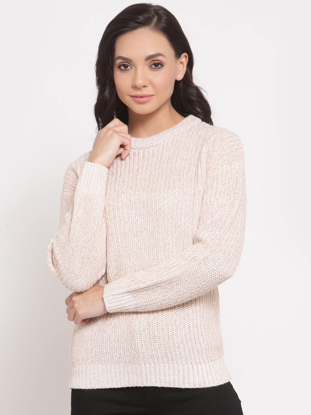 

Mode by Red Tape Women Beige Acrylic Ribbed Pullover
