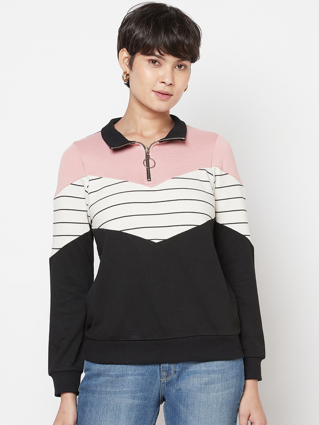 

ELEGANCE Men Black & Pink Colourblocked Sweatshirt