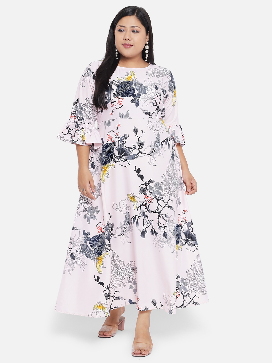 

Indietoga Plus Size Pink Floral Crepe Maxi Dress