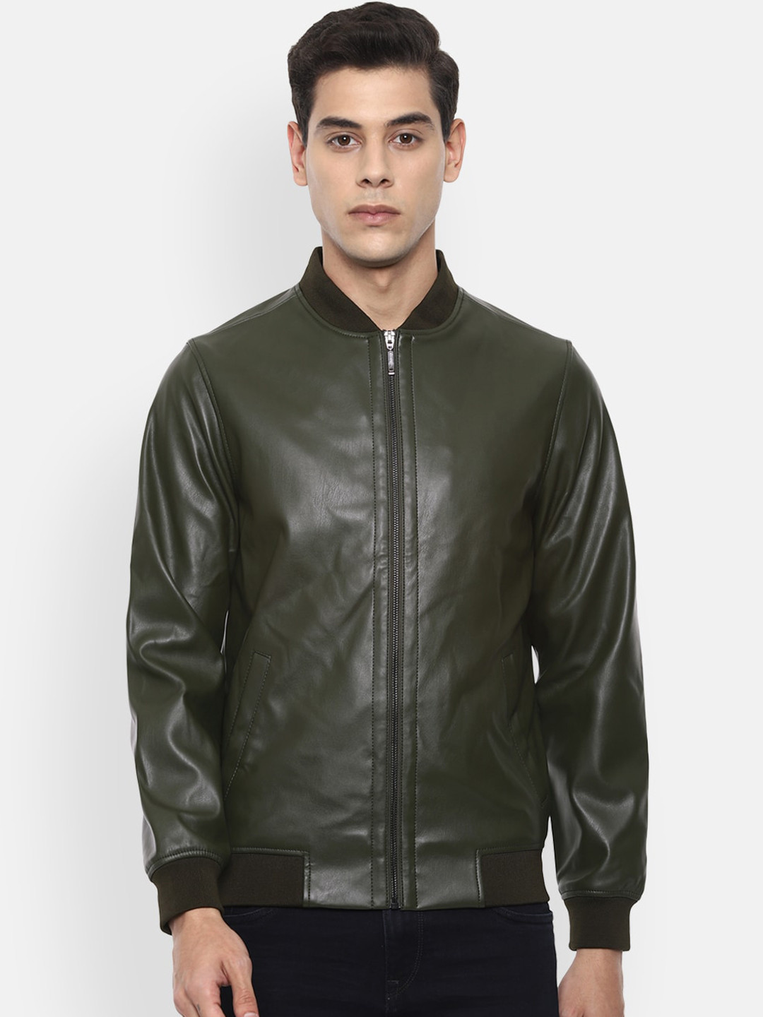 

V Dot Men Olive Green Bomber Jacket