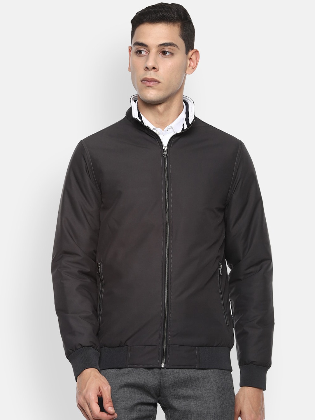 

Van Heusen Men Black Solid Bomber Jacket
