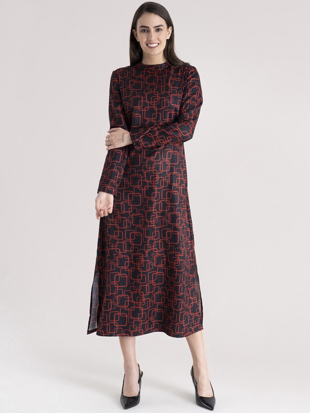 

FableStreet Black & Red Midi Dress