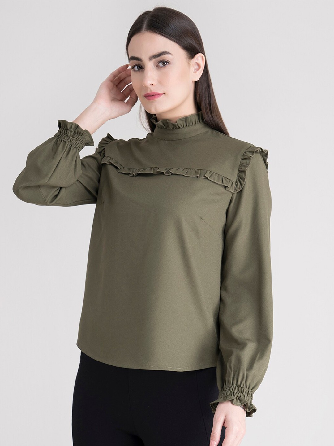 

FableStreet Olive Green Regular Top