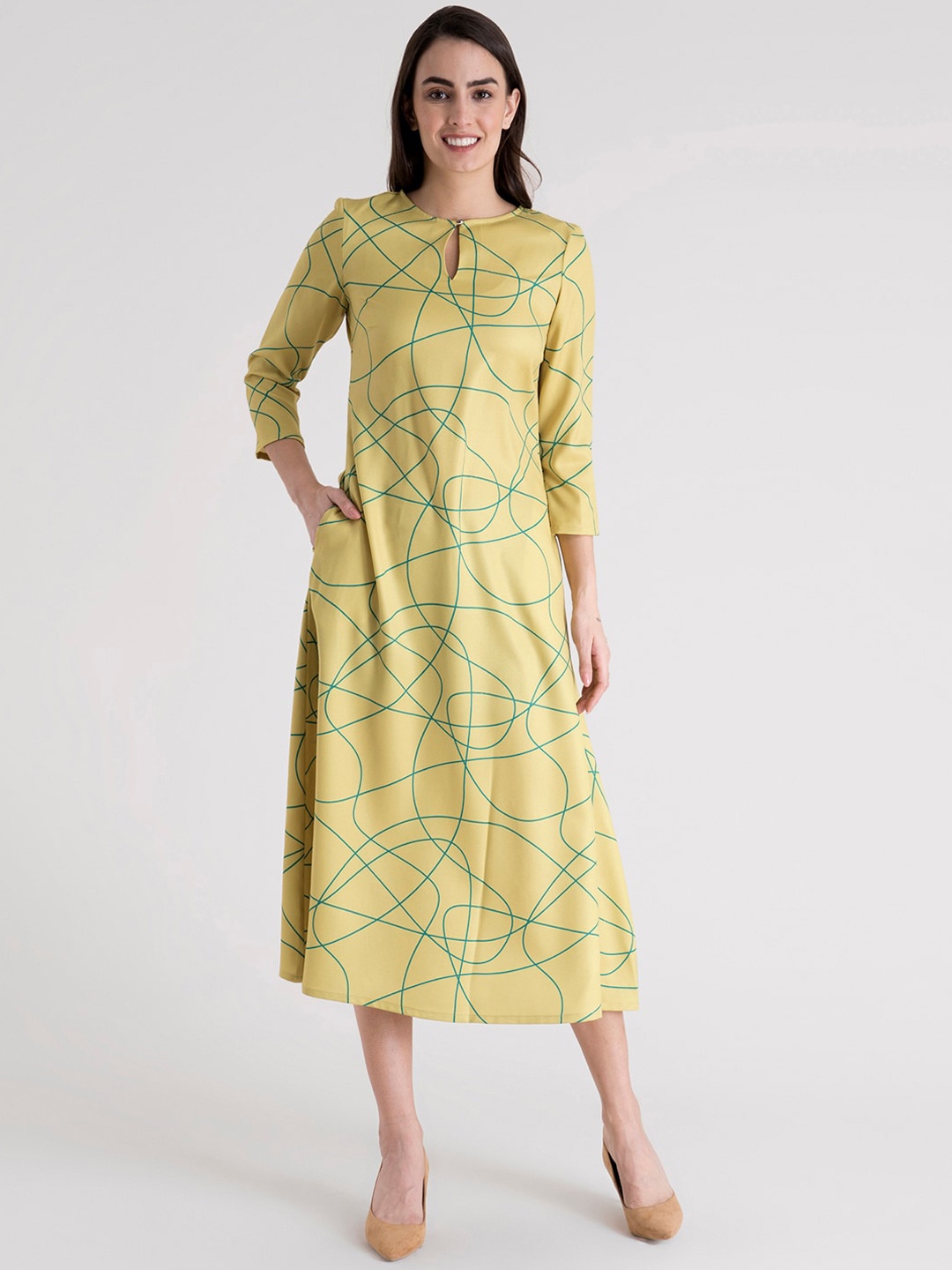 

FableStreet Green Formal A-Line Midi Dress