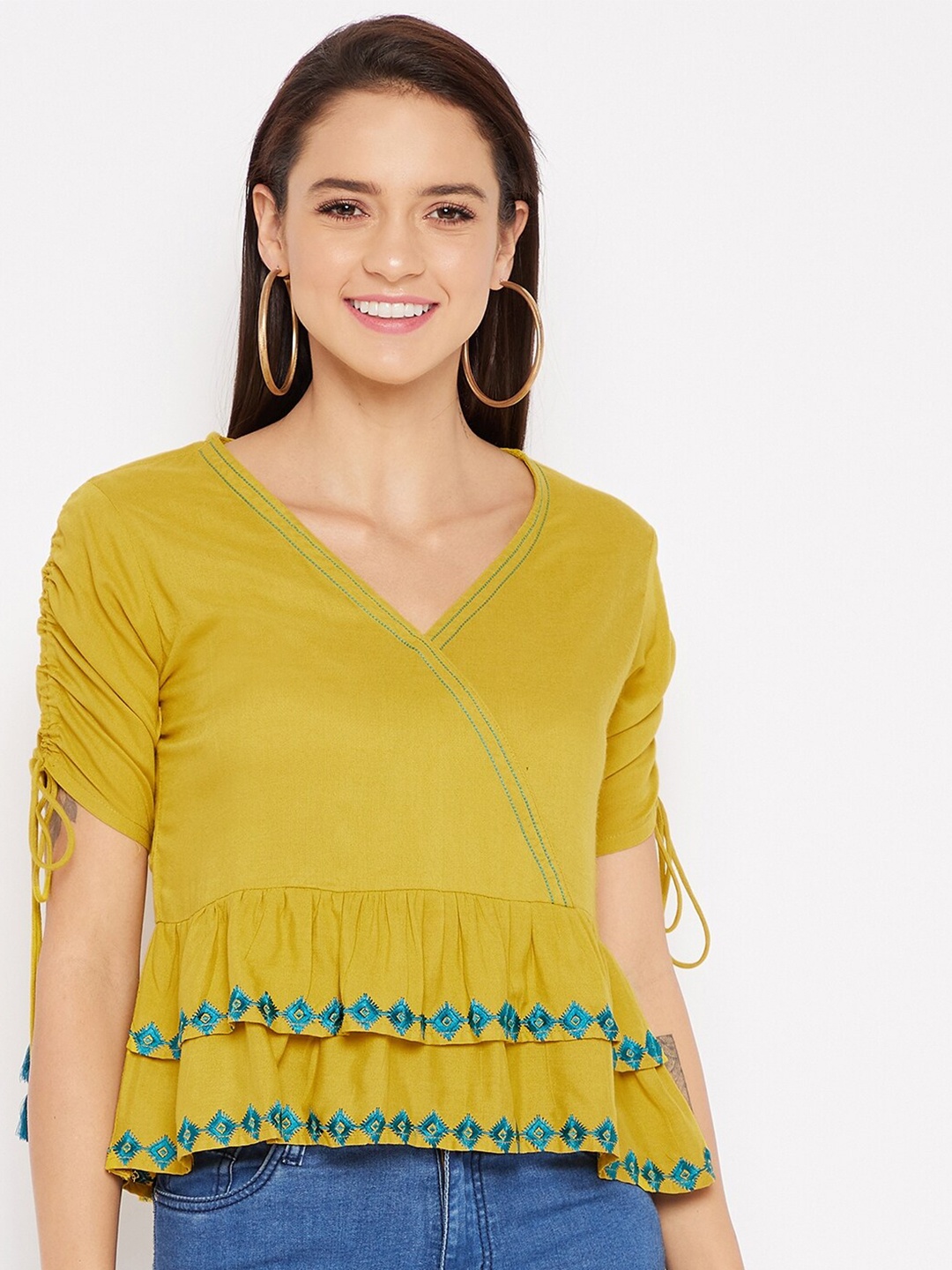 

WineRed Yellow Peplum Top