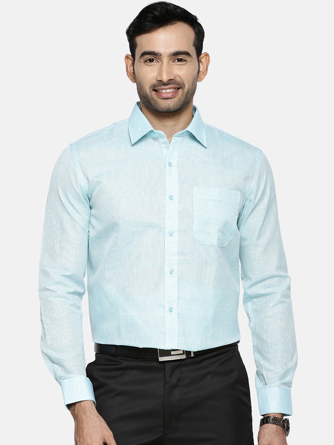 

Ramraj Men Blue Opaque Formal Shirt