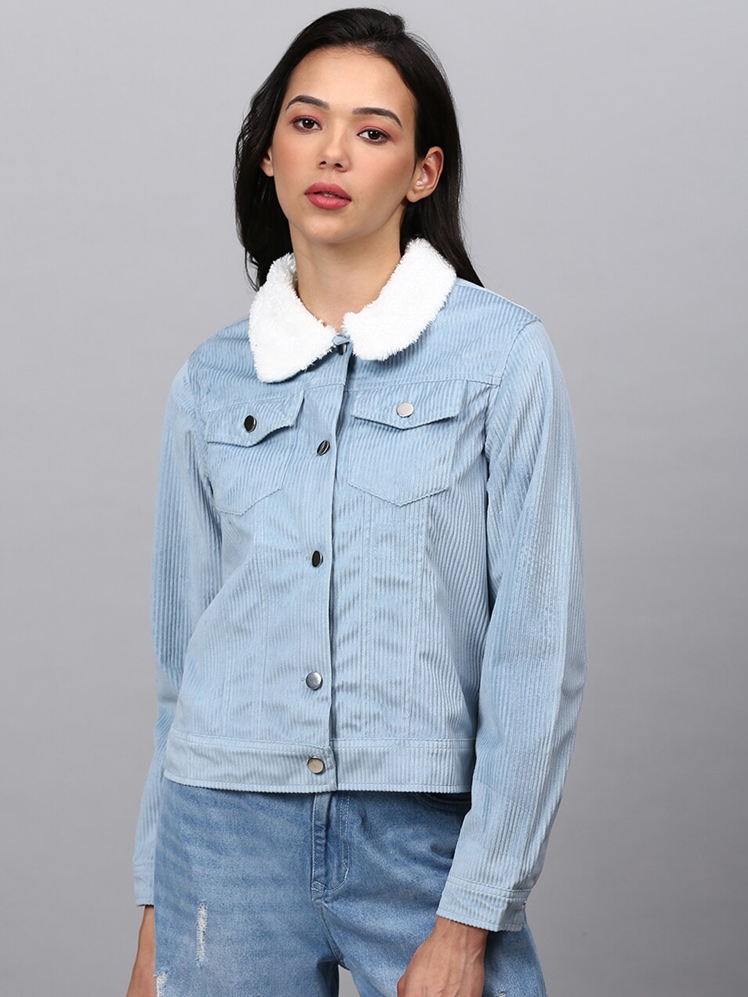 

Campus Sutra Women Blue Windcheater Outdoor Denim Jacket