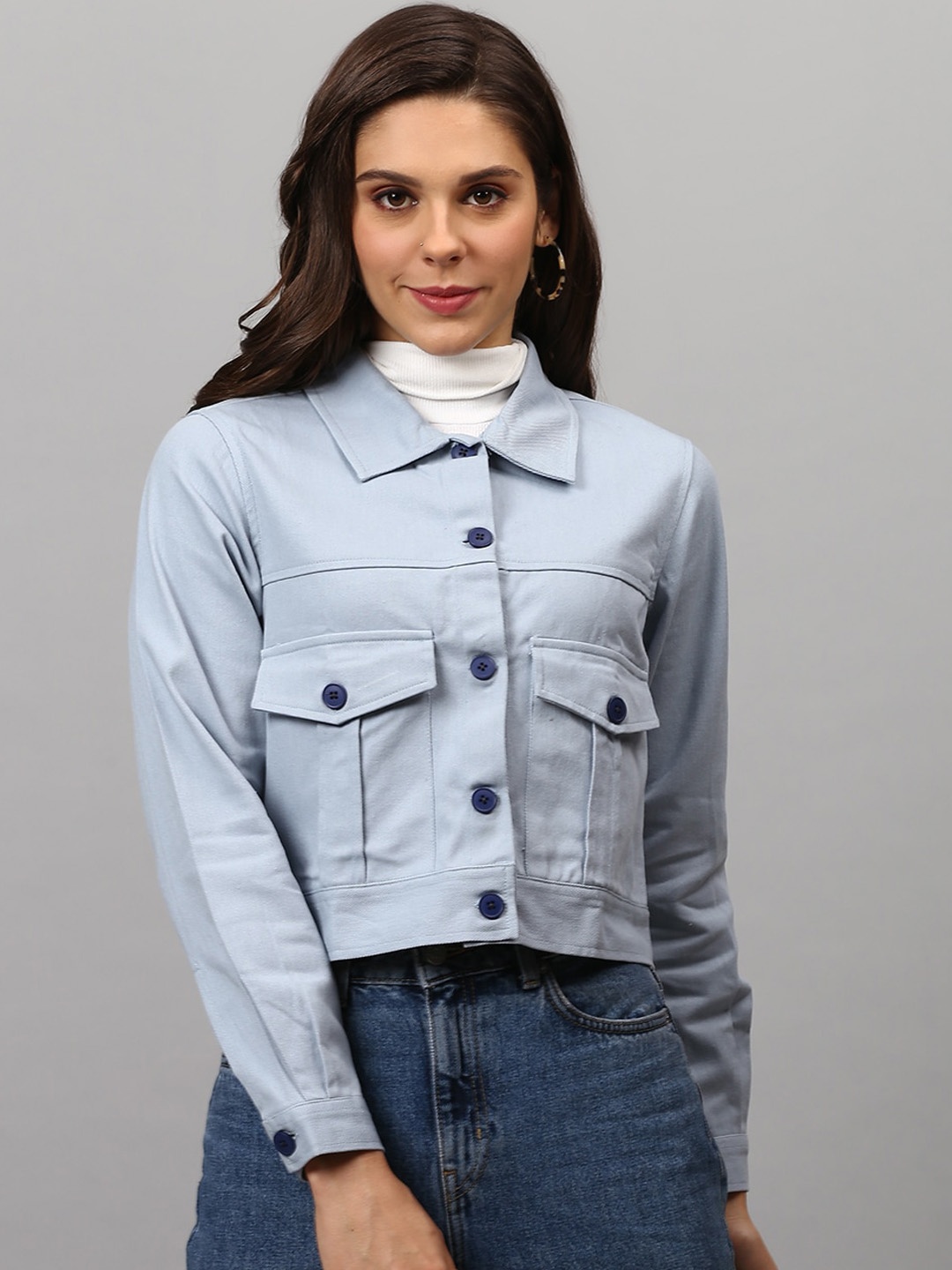 

Campus Sutra Women Blue Washed Crop Denim Jacket