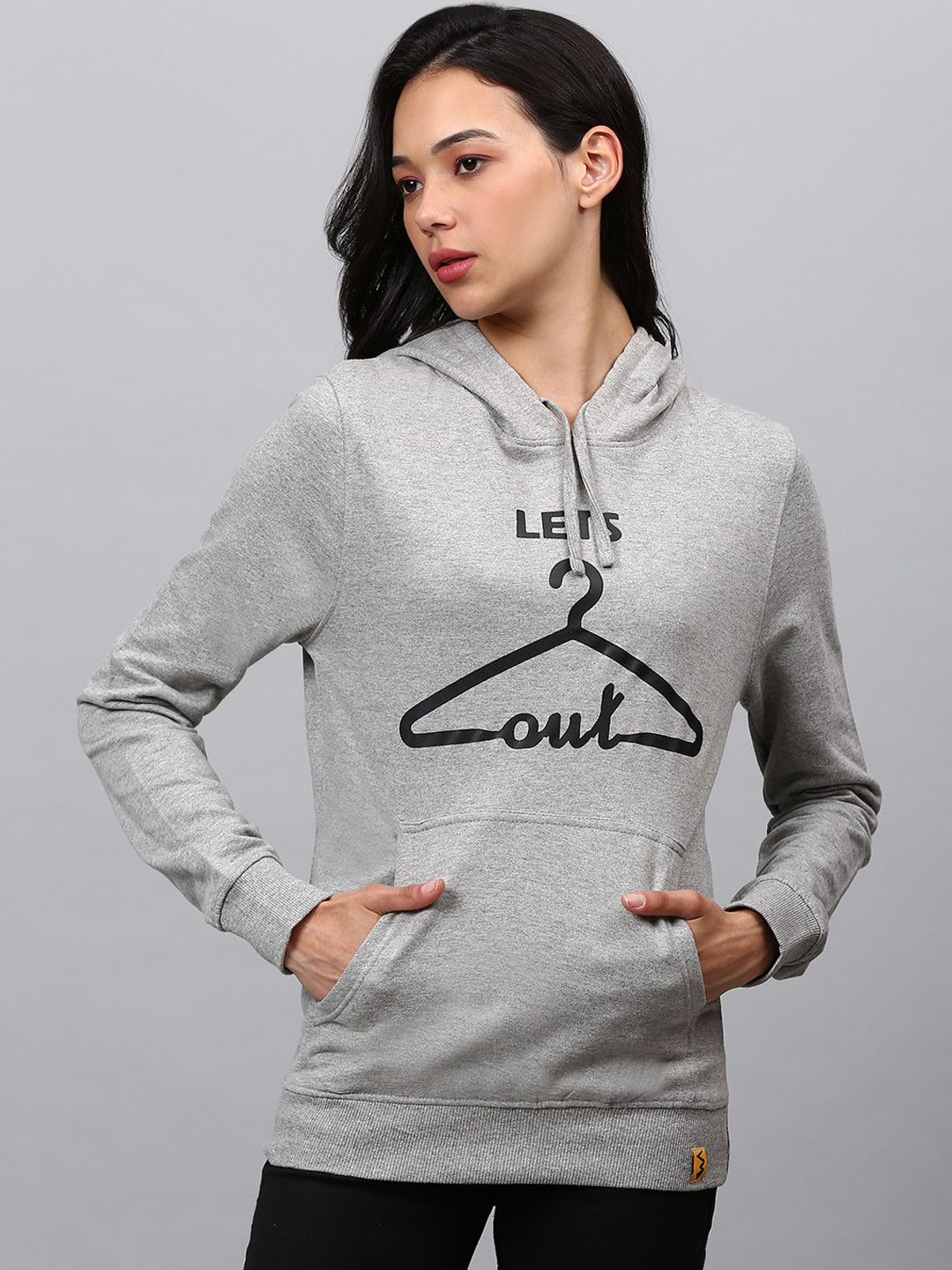 

Campus Sutra Women Grey Cotton Printed Hooded Sweatshirt