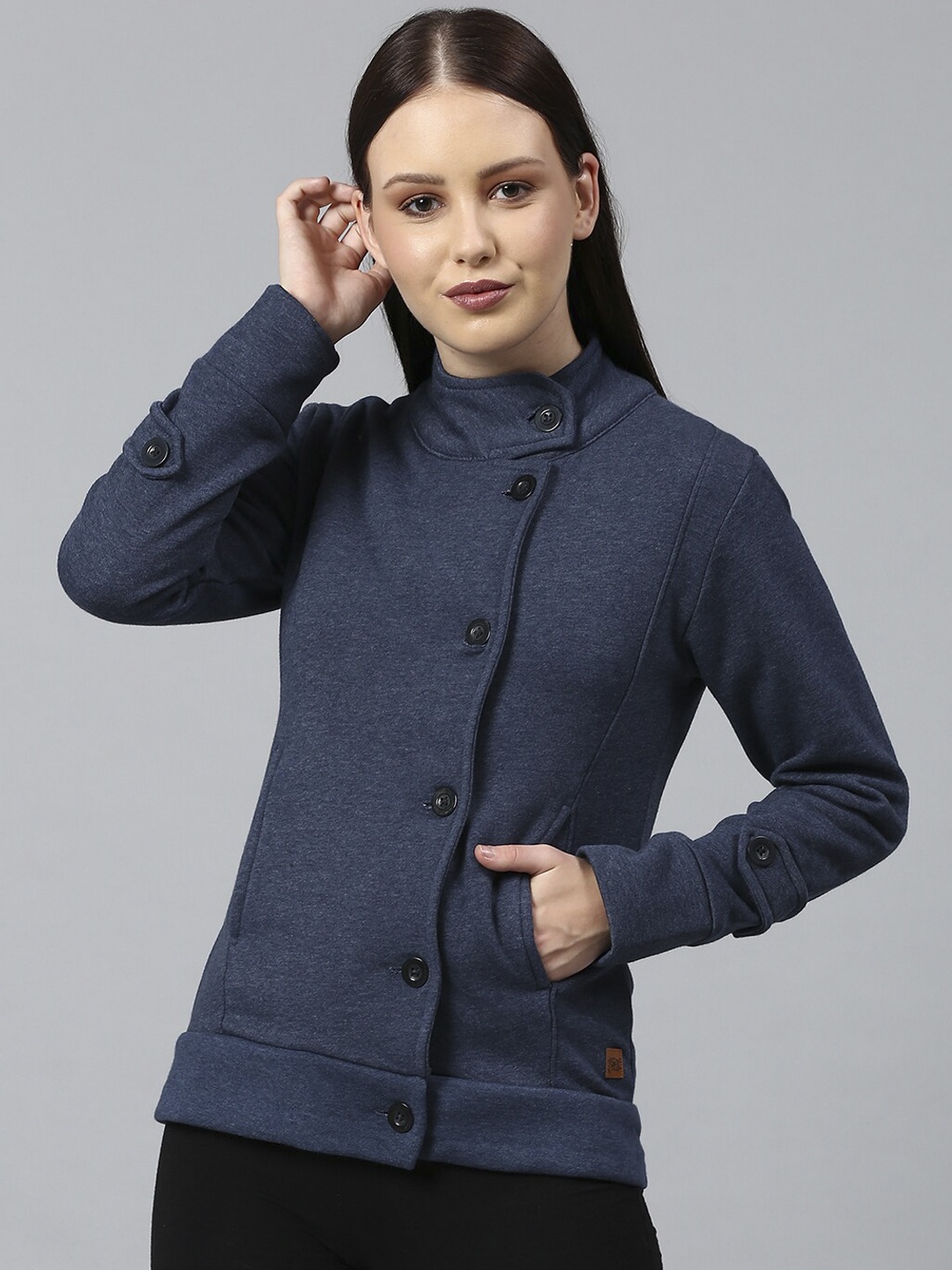 Campus Sutra Women Blue Windcheater Longline Outdoor Tailored Jacket