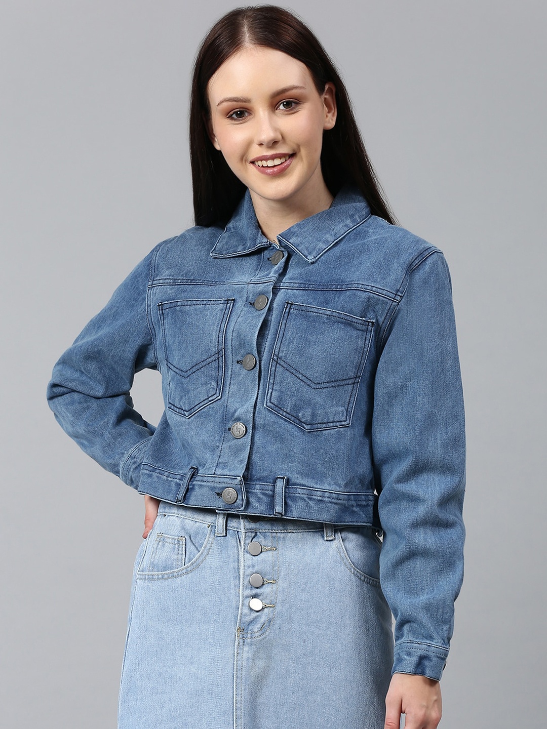 

Campus Sutra Women Blue Crop Denim Jacket