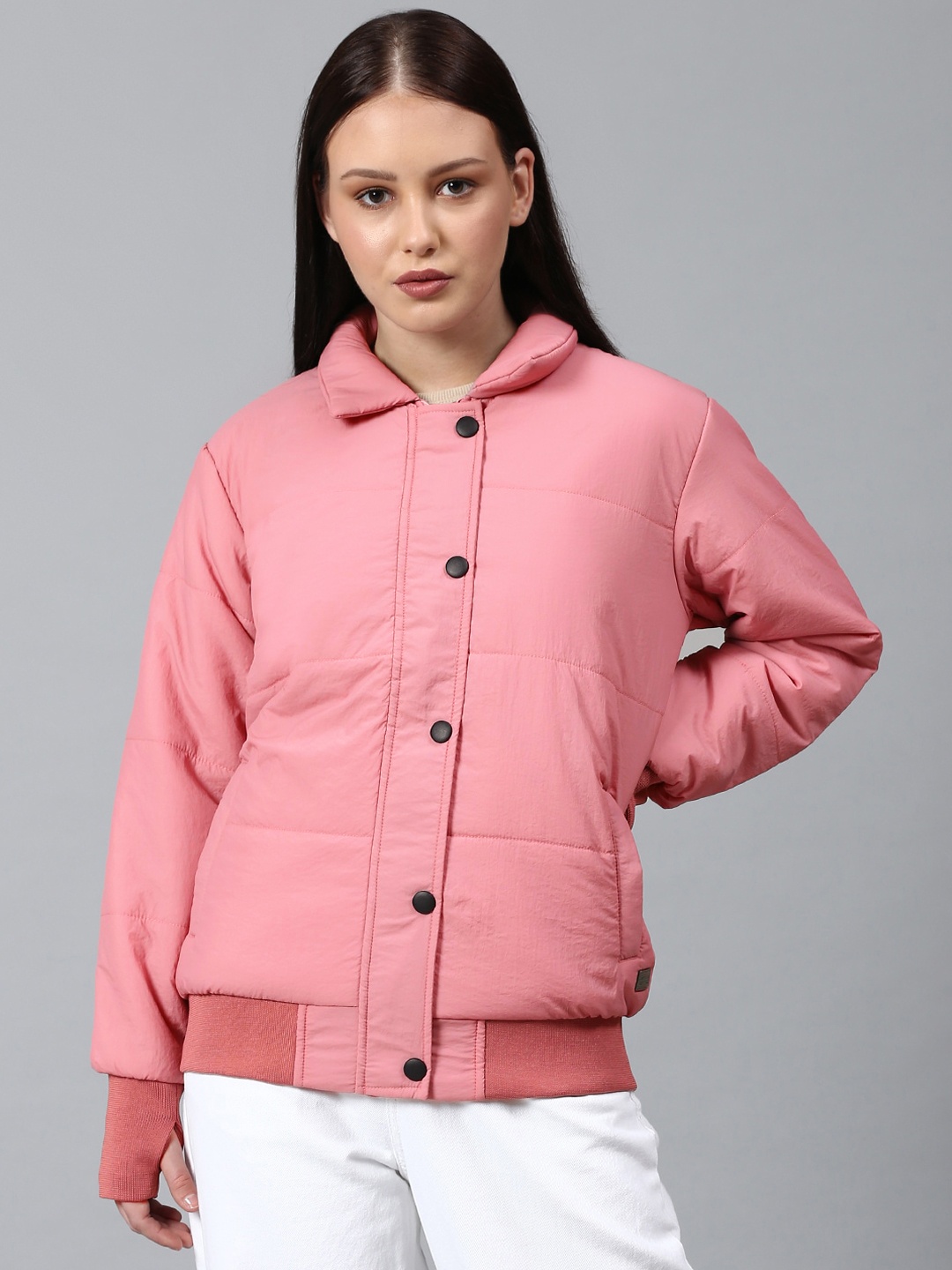 

Campus Sutra Women Pink Windcheater Outdoor Bomber Jacket