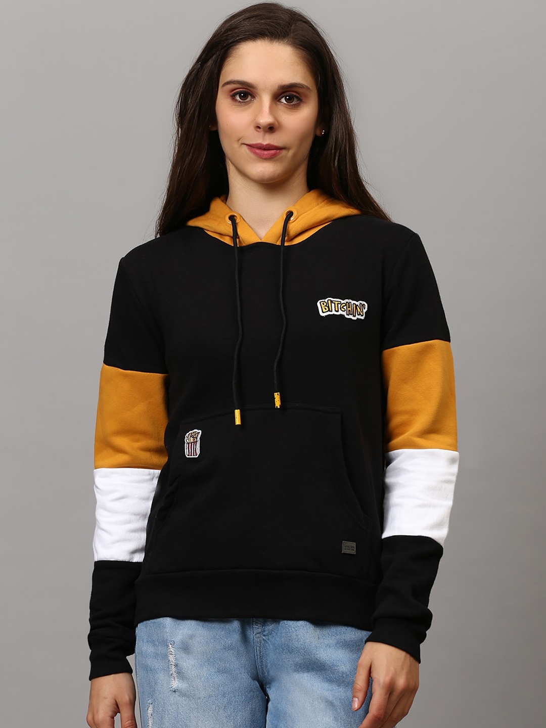 

Campus Sutra Women Black Hooded Sweatshirt