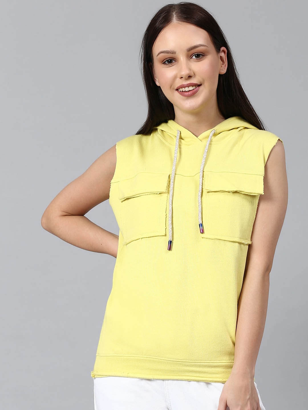 

Campus Sutra Women Yellow Hooded Sweatshirt