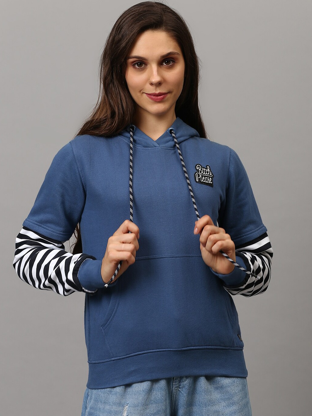 

Campus Sutra Women Blue Hooded Cotton Sweatshirt