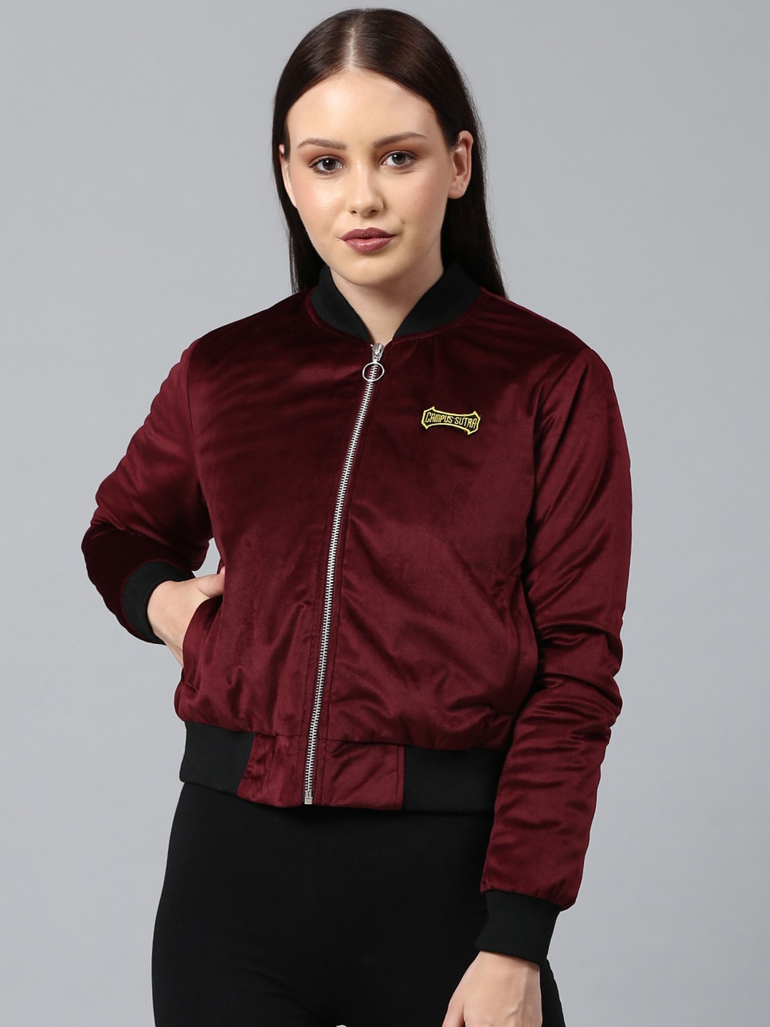 

Campus Sutra Women Maroon Windcheater Outdoor Bomber Jacket