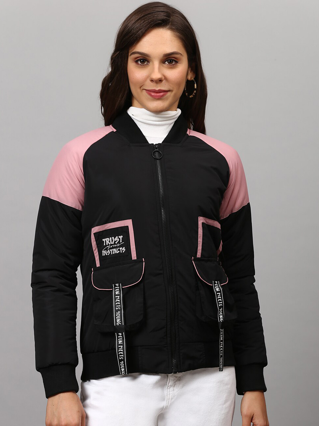 

Campus Sutra Women Black Colourblocked Tailored Jacket