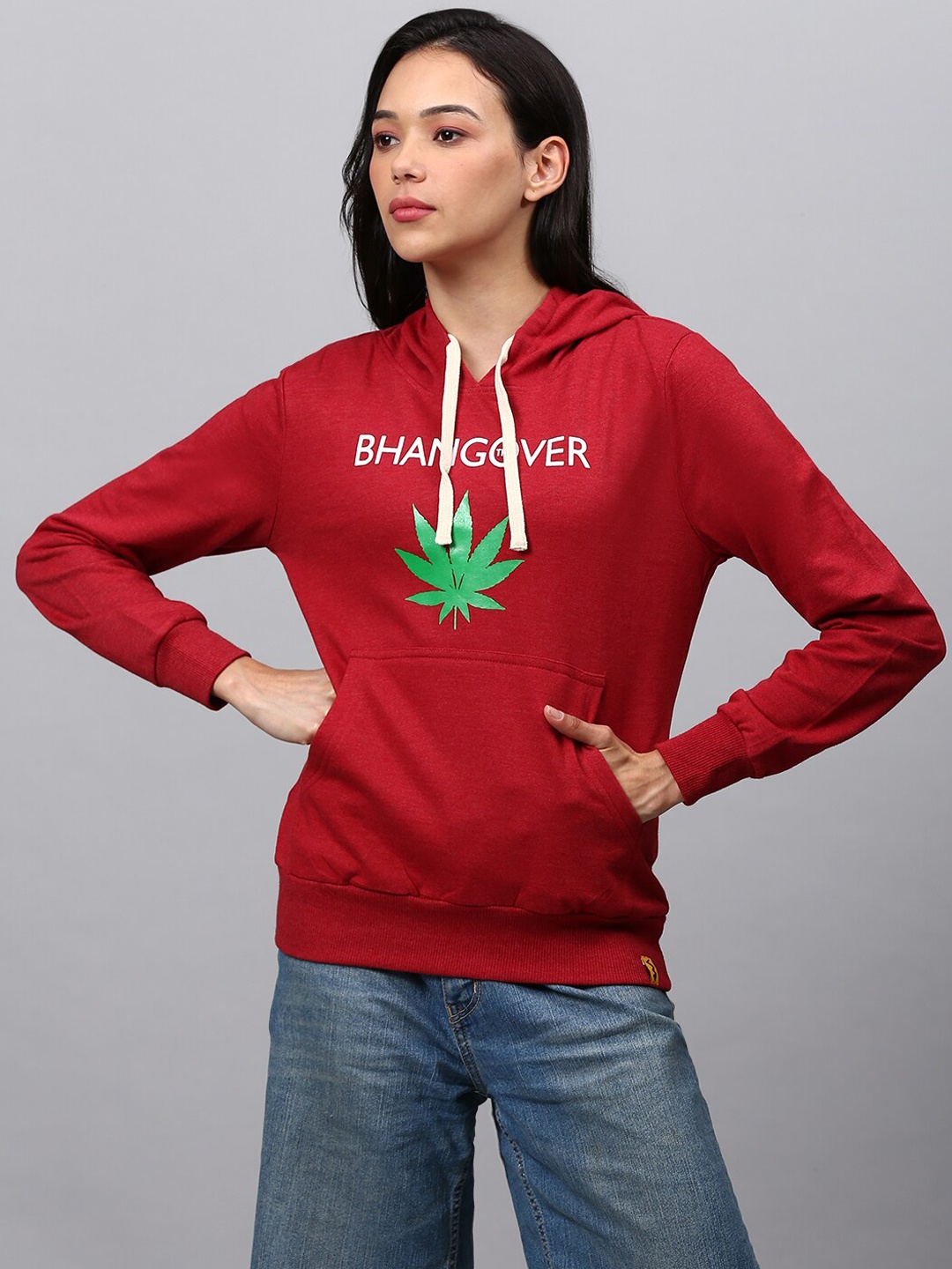 

Campus Sutra Women Maroon Printed Hooded Sweatshirt