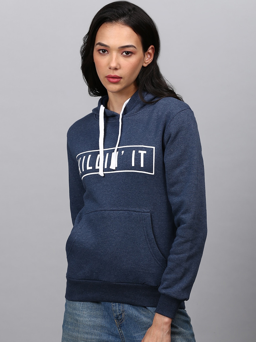 

Campus Sutra Women Blue Typography Printed Hooded Sweatshirt