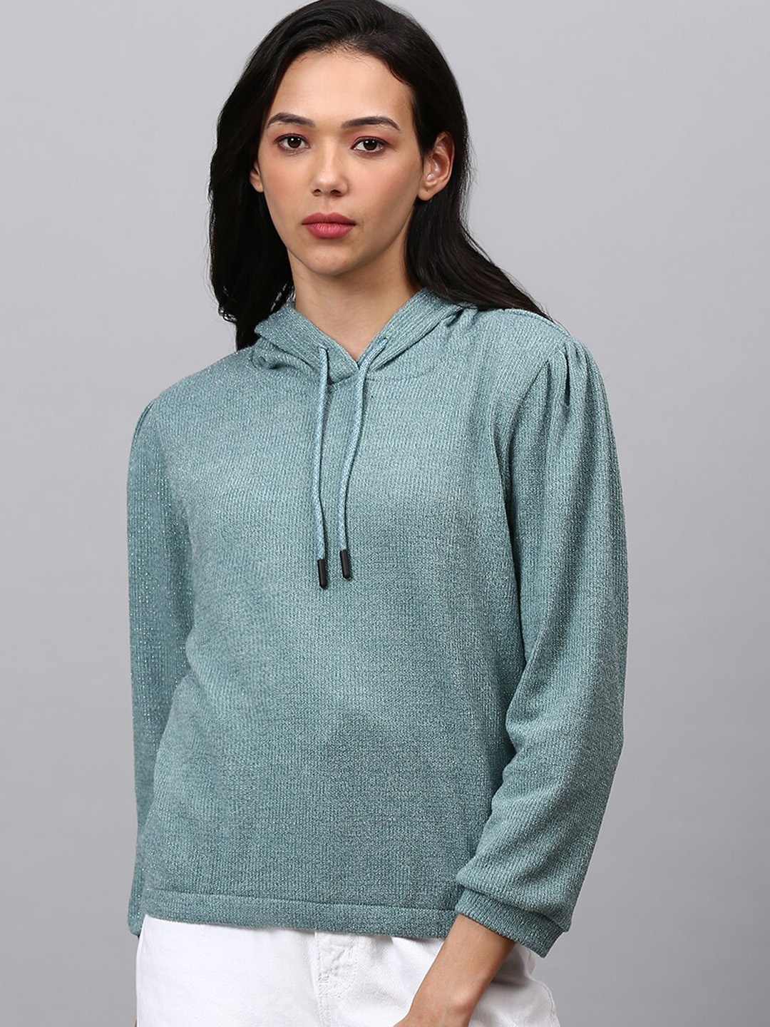 

Campus Sutra Women Green Hooded Sweatshirt