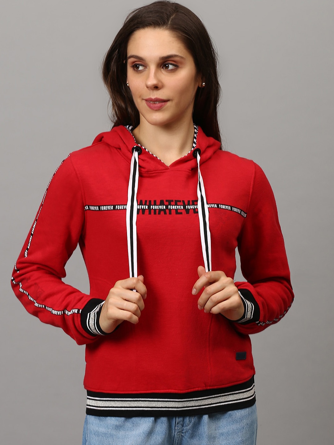 

Campus Sutra Women Red Hooded Sweatshirt