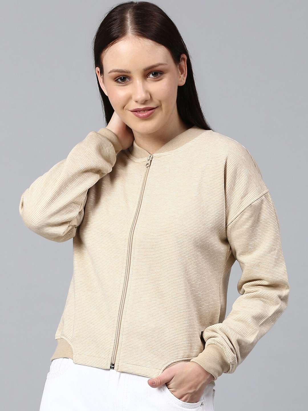 

Campus Sutra Women Beige Cotton Sweatshirt