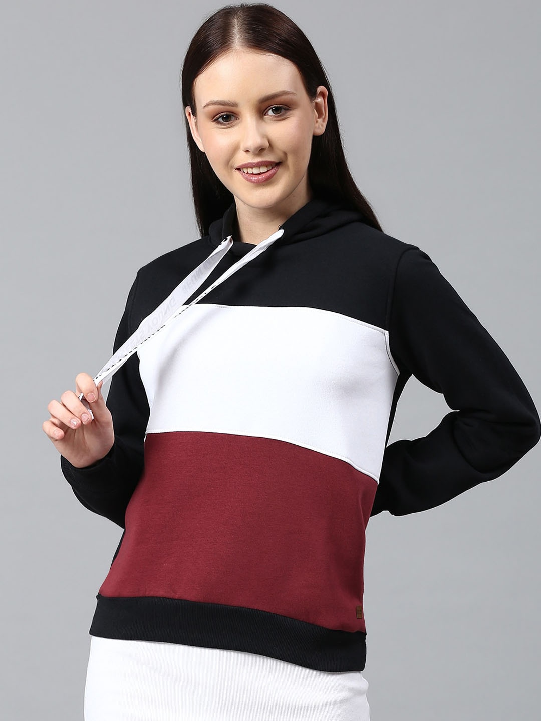 

Campus Sutra Women Multicoloured Colourblocked Hooded Sweatshirt, Multi