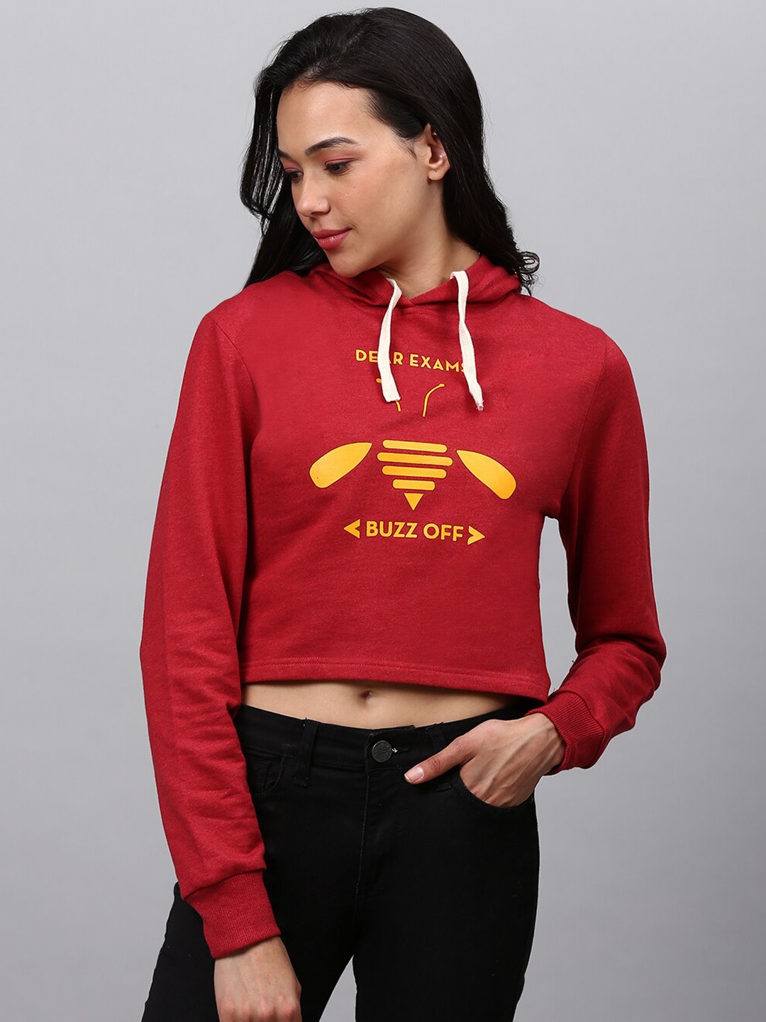 

Campus Sutra Women Maroon Cotton Printed Hooded Sweatshirt