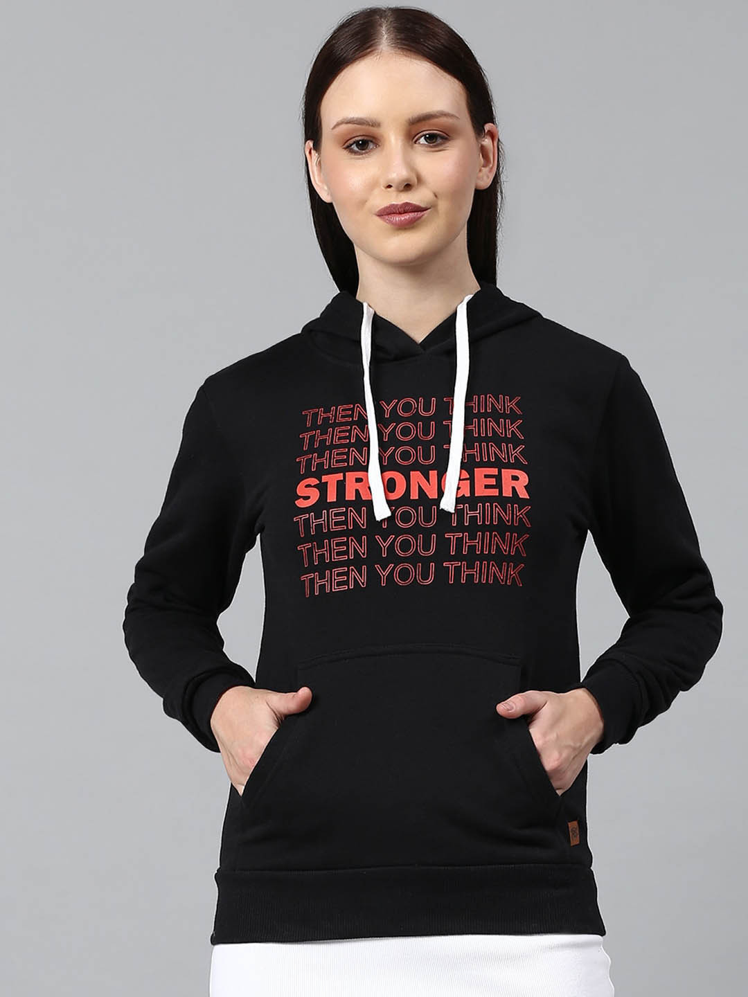 

Campus Sutra Women Black Printed Hooded Sweatshirt
