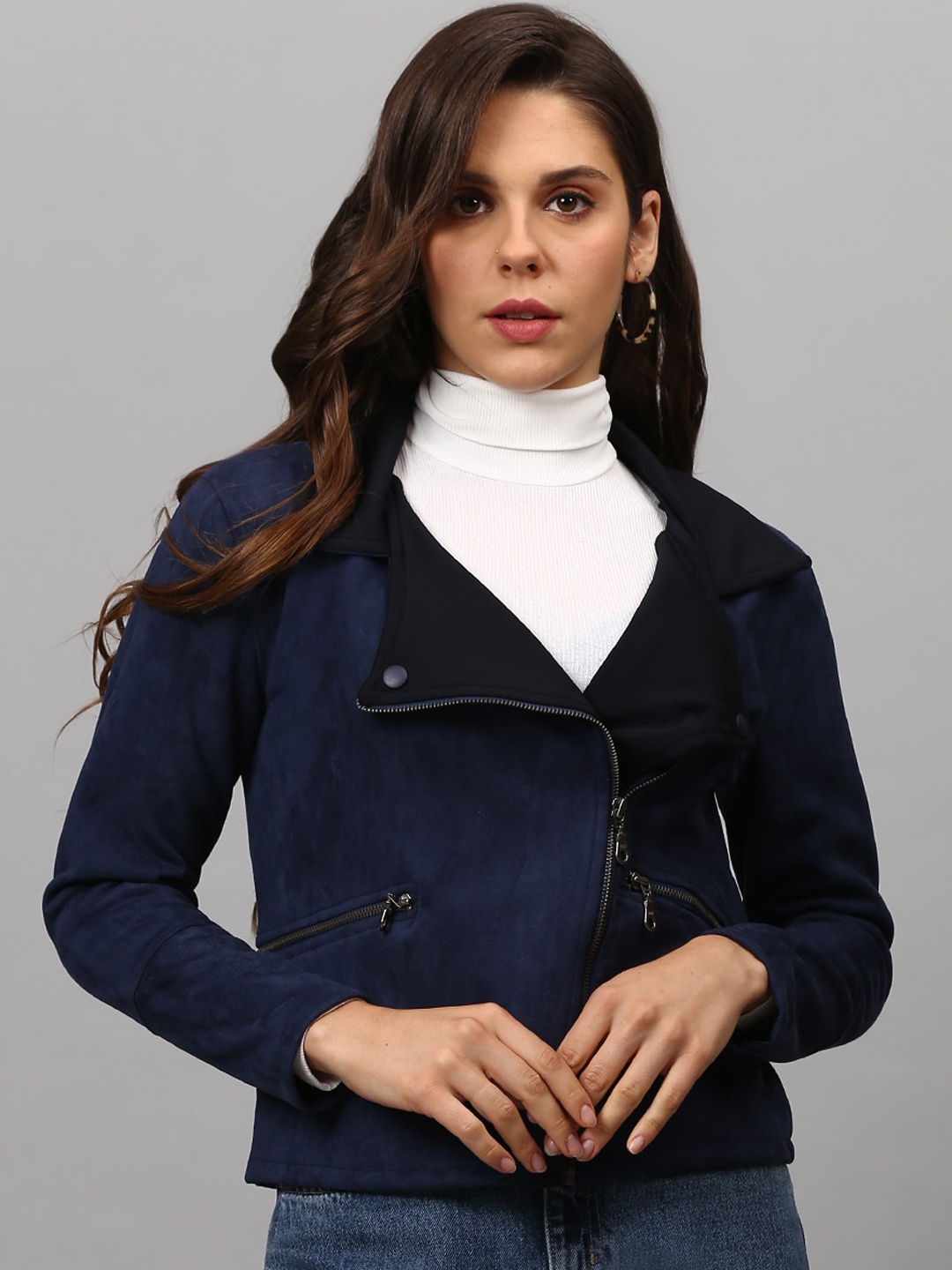 

Campus Sutra Women Navy Blue Suede Tailored Jacket