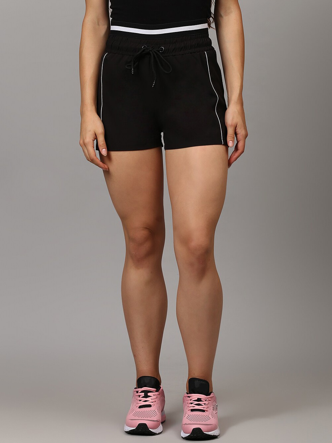 

Campus Sutra Women Black Training or Gym Sports Shorts with e-Dry Technology Technology