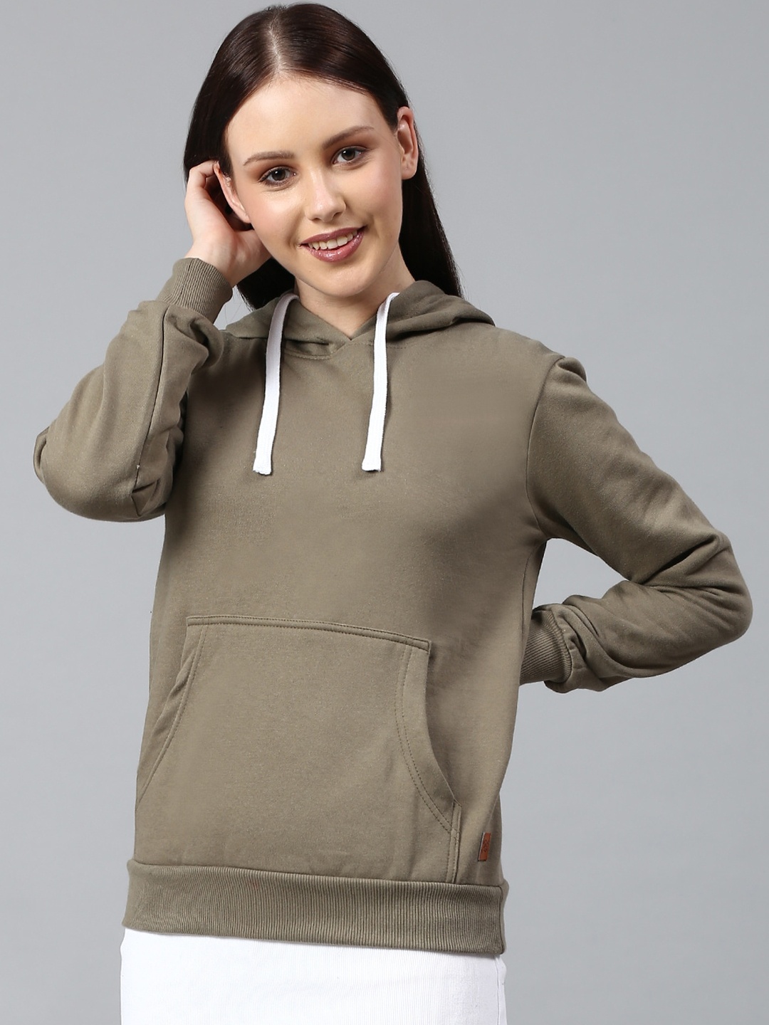 

Campus Sutra Women Olive Green Hooded Sweatshirt