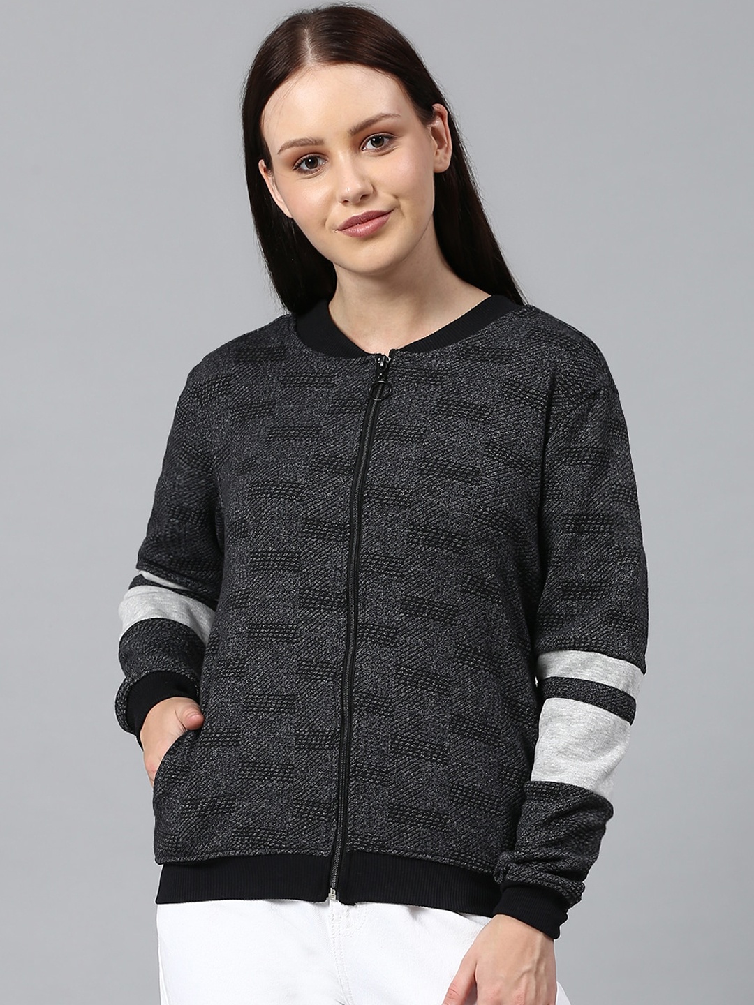 

Campus Sutra Women Grey Windcheater Outdoor Bomber Jacket